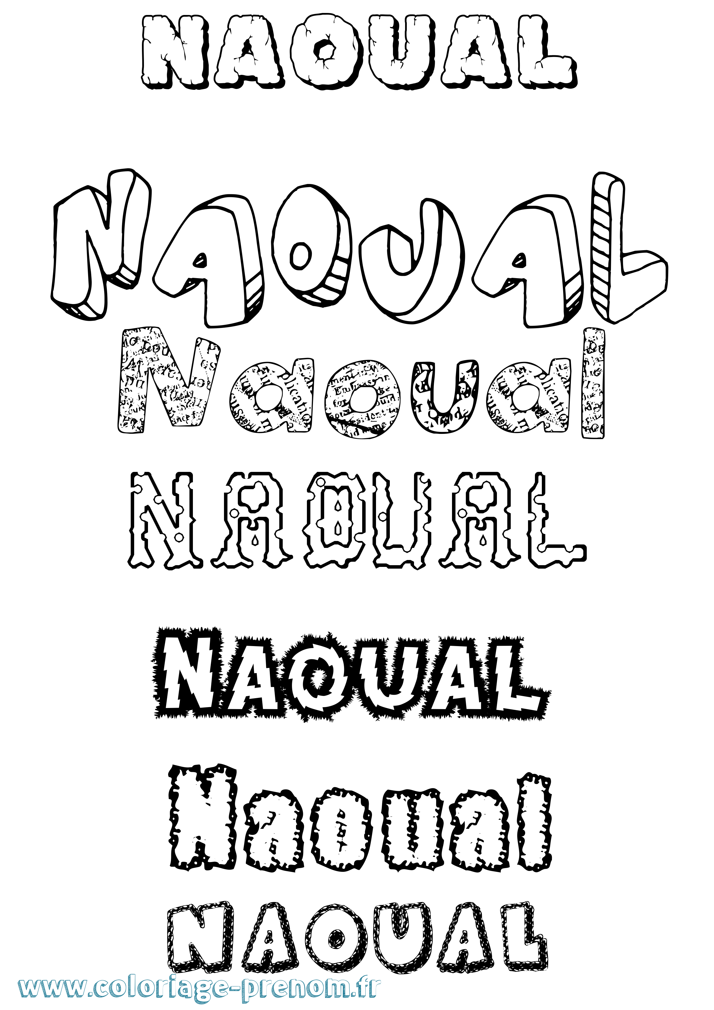 Coloriage Naoual Destructuré Coloriage prénom Naoual Destructuré