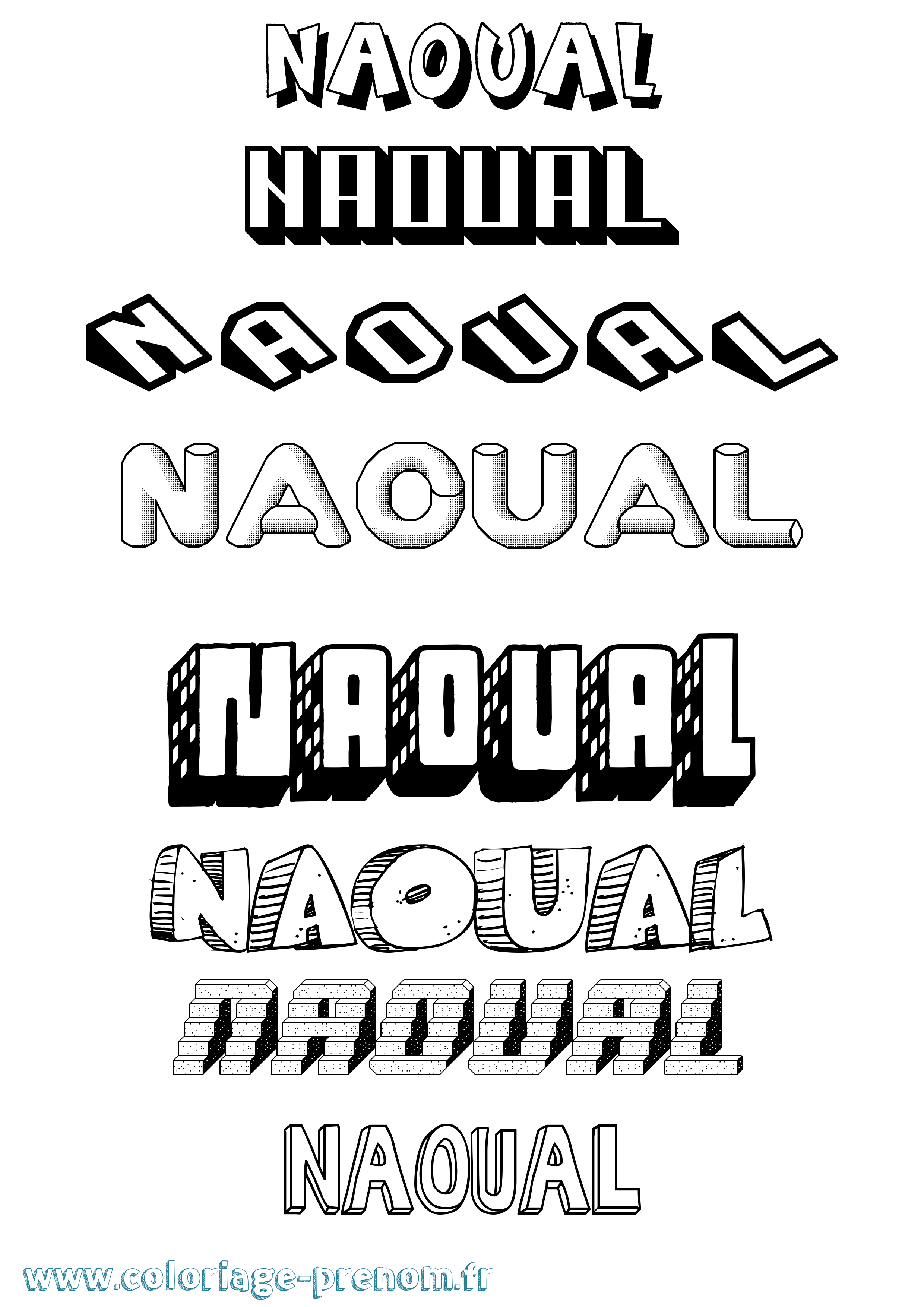Coloriage Naoual Effet 3D Coloriage prénom Naoual Effet 3D