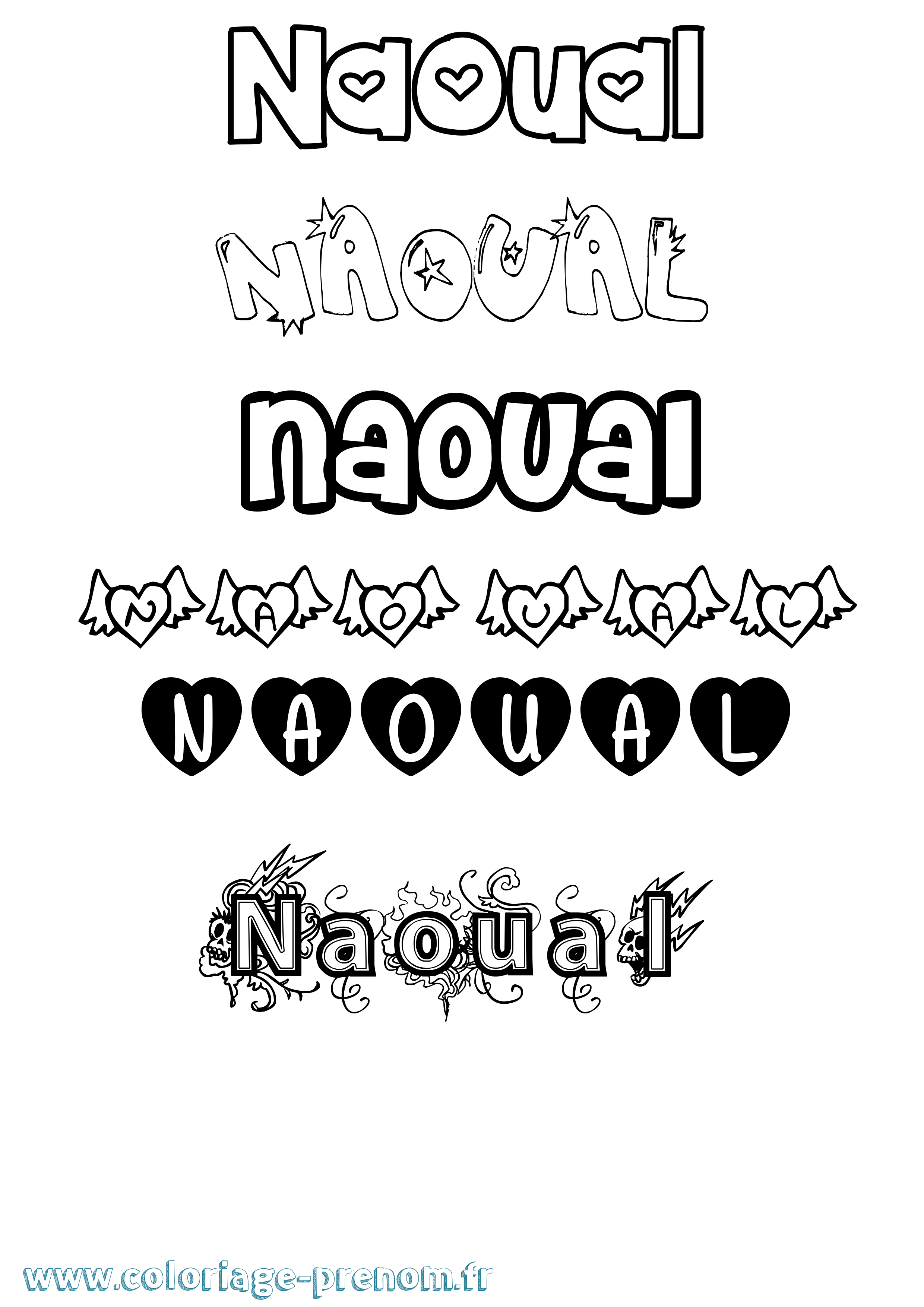 Coloriage Naoual Girly Coloriage prénom Naoual Girly