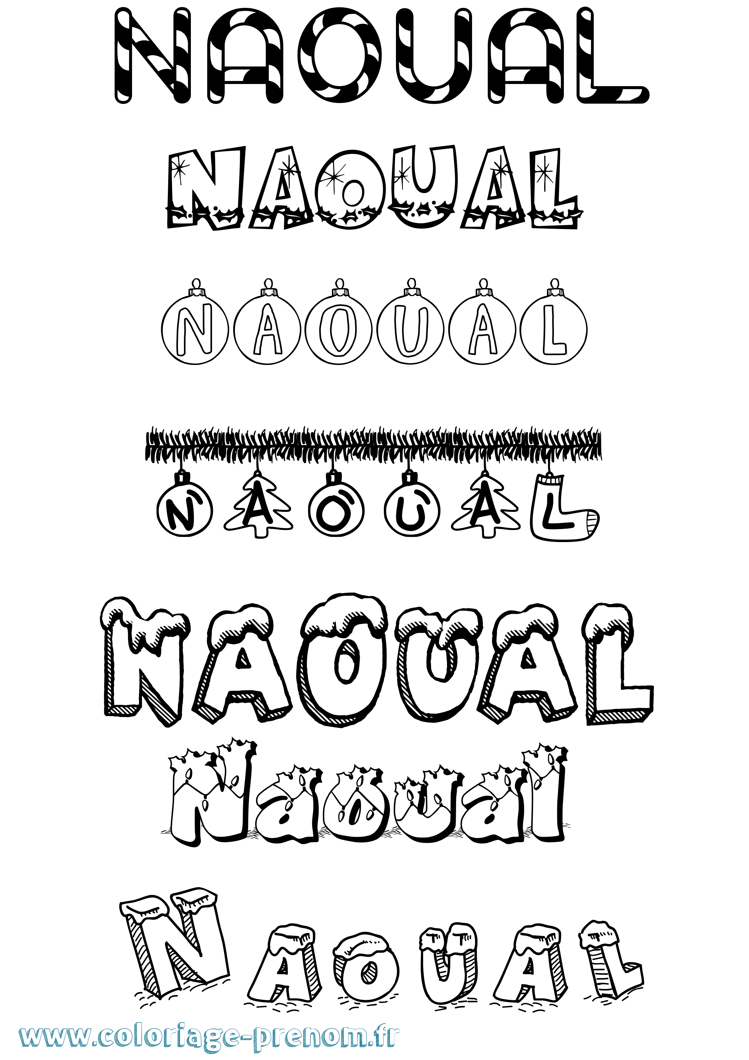 Coloriage Naoual Noël Coloriage prénom Naoual Noël