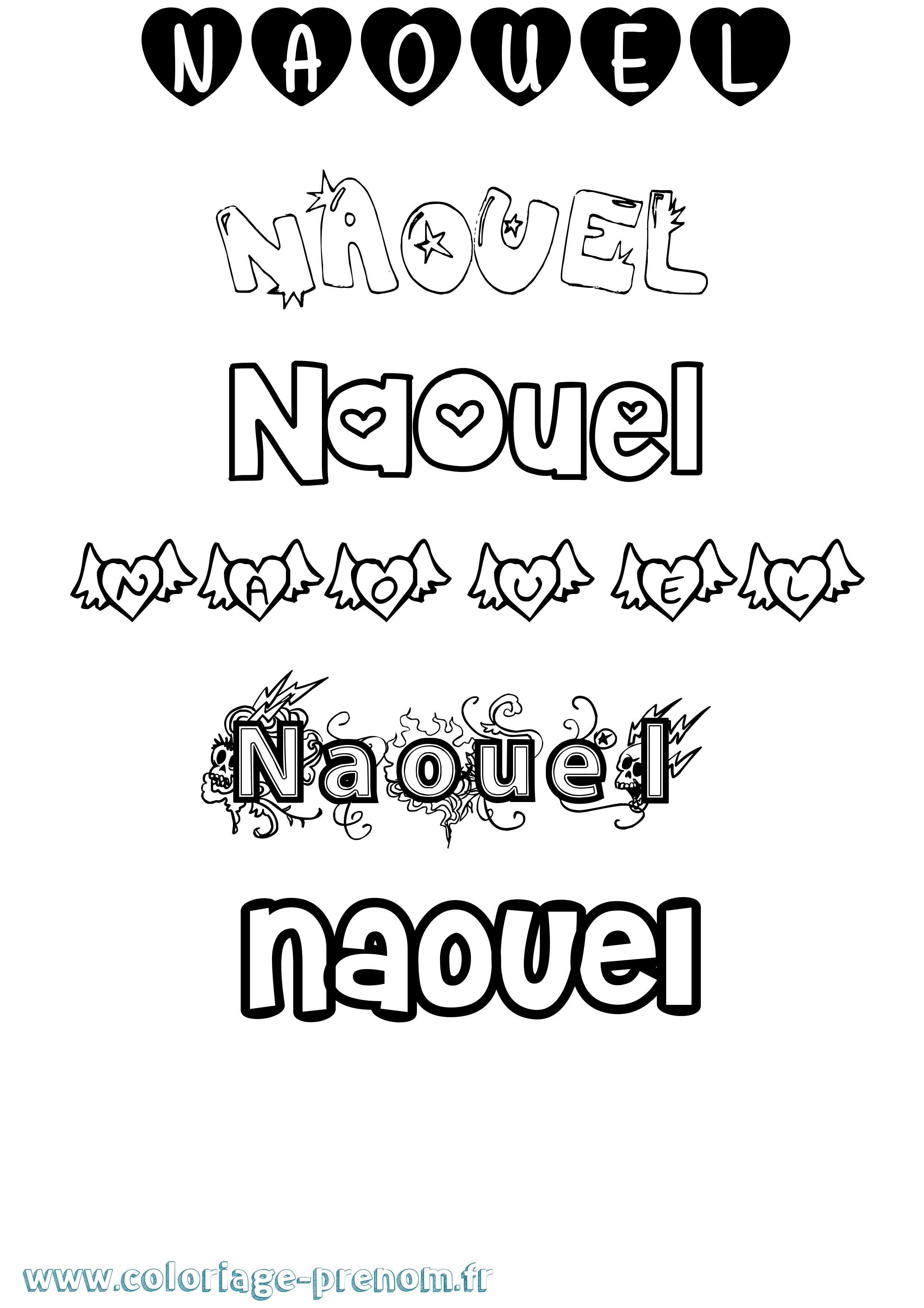 Coloriage Naouel Girly Coloriage prénom Naouel Girly