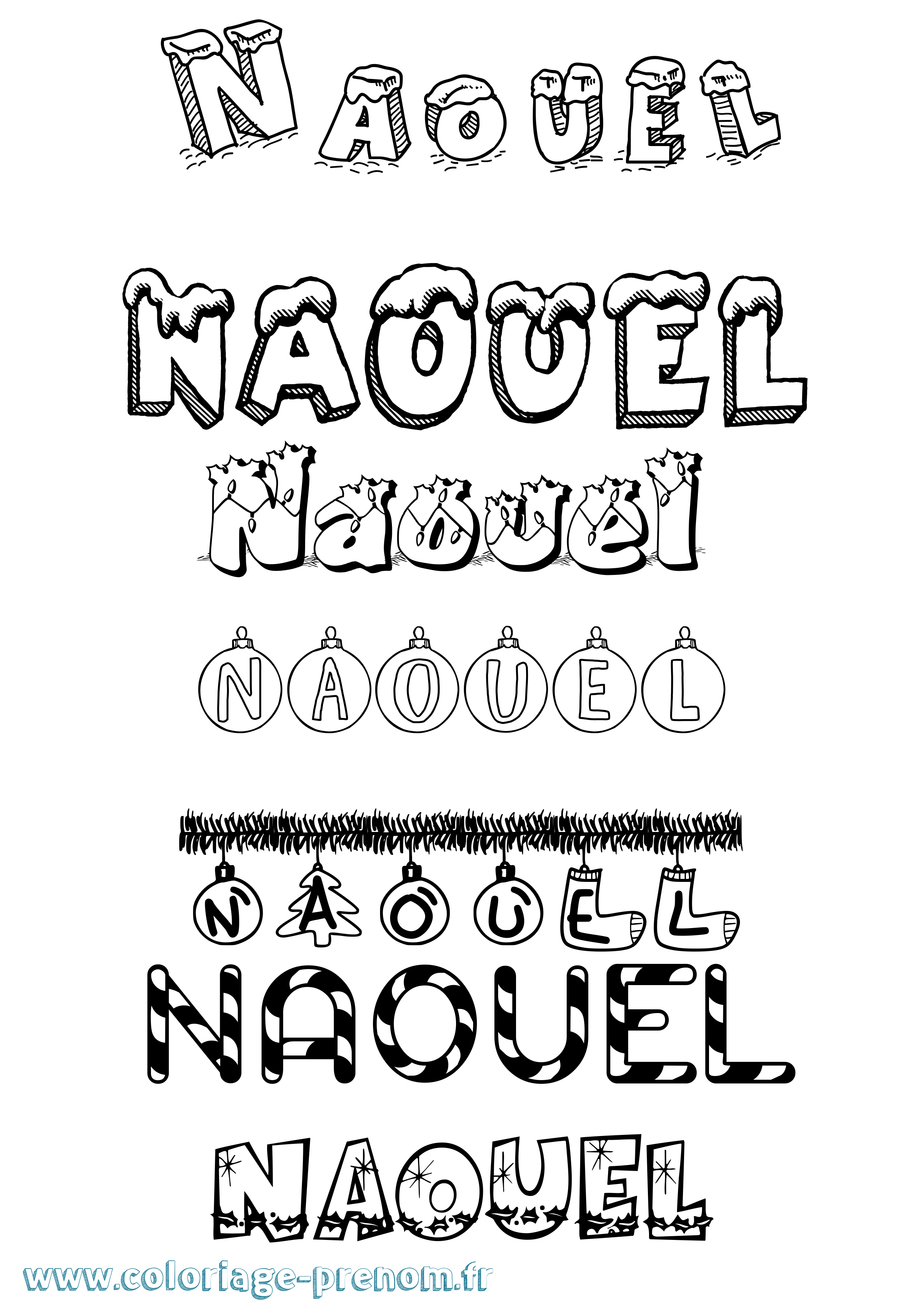 Coloriage Naouel Noël Coloriage prénom Naouel Noël