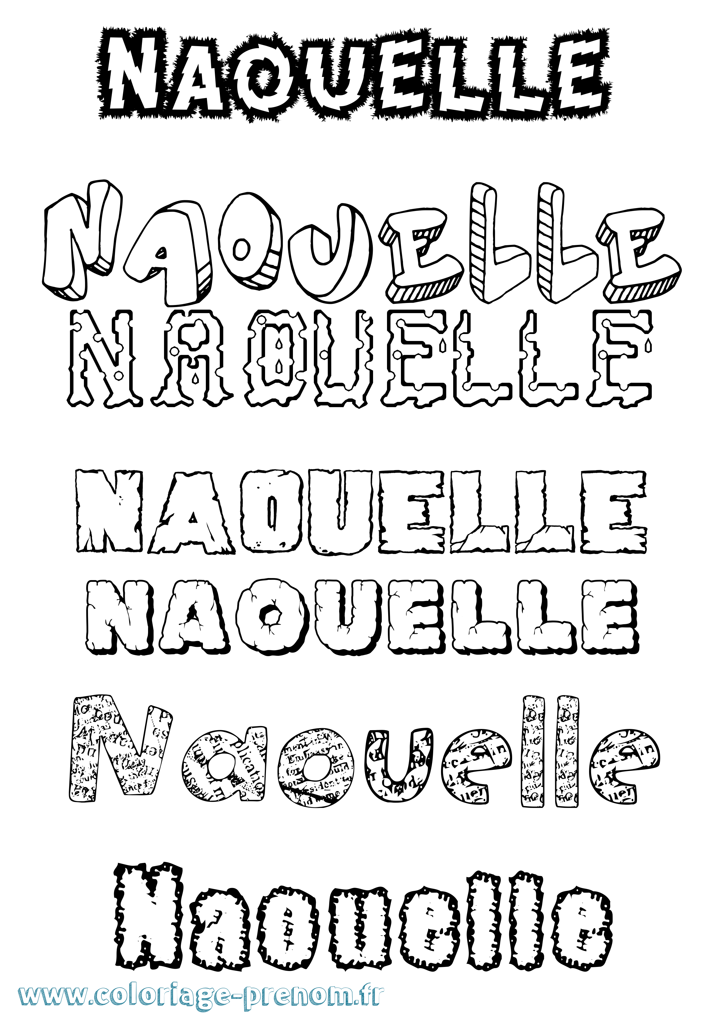 Coloriage Naouelle Destructuré Coloriage prénom Naouelle Destructuré