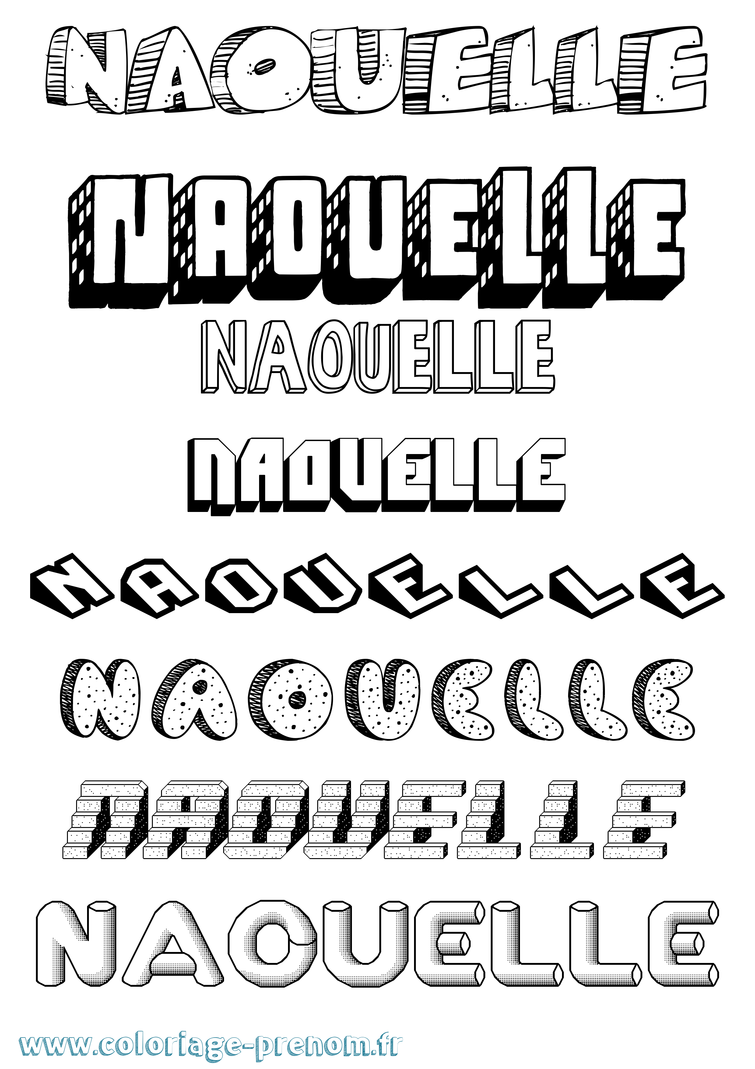 Coloriage Naouelle Effet 3D Coloriage prénom Naouelle Effet 3D