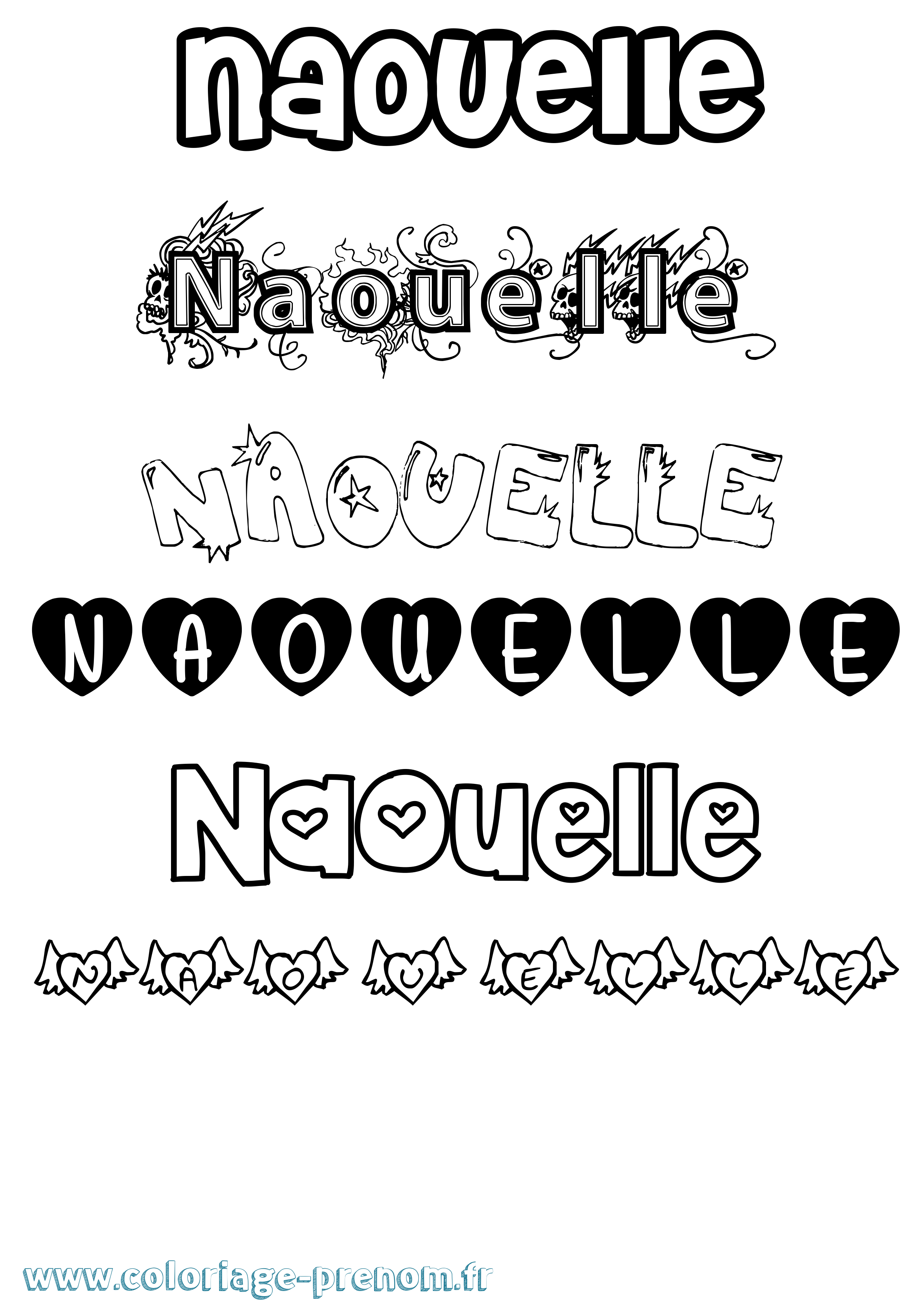 Coloriage Naouelle Girly Coloriage prénom Naouelle Girly