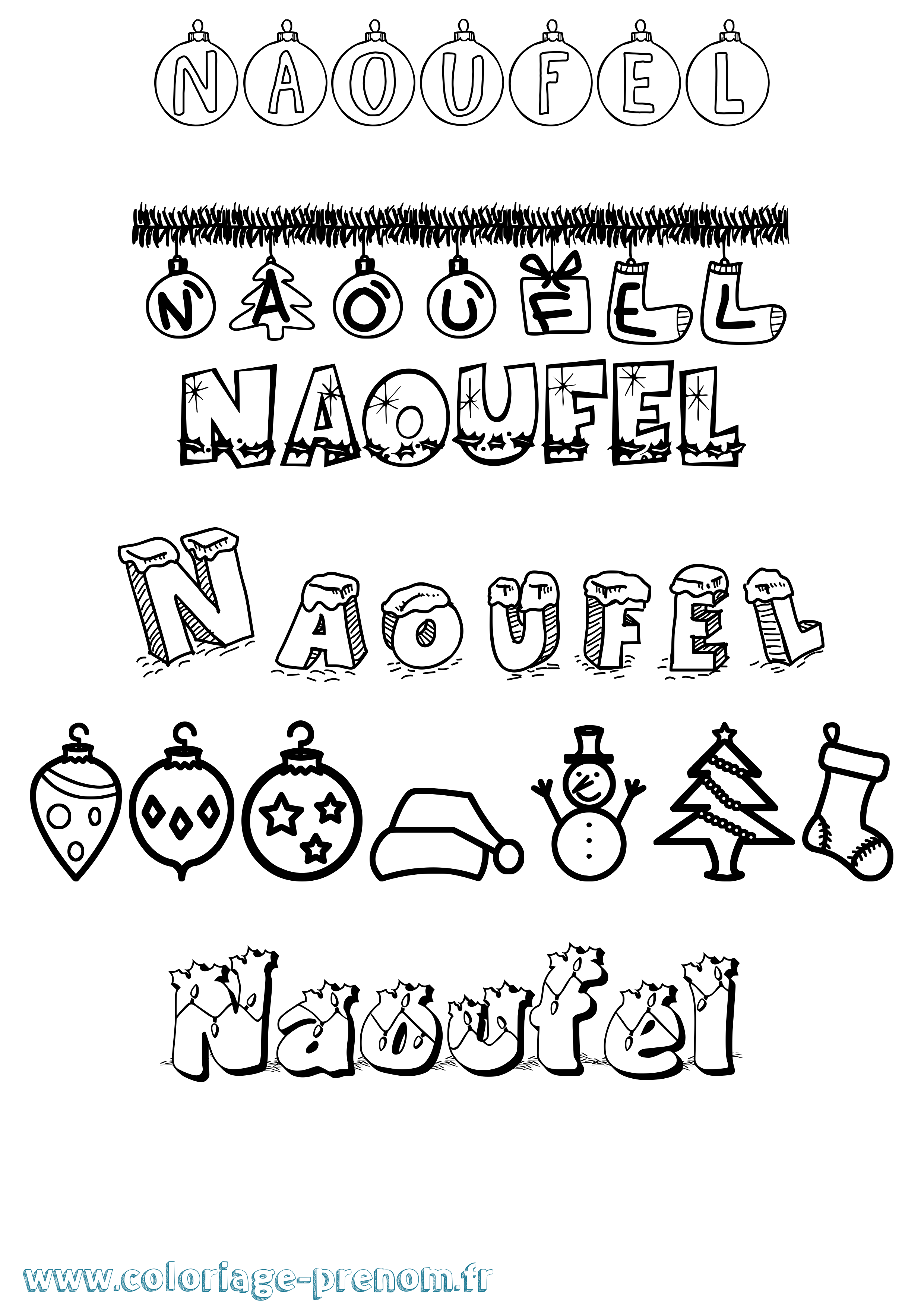 Coloriage Naoufel Noël Coloriage prénom Naoufel Noël