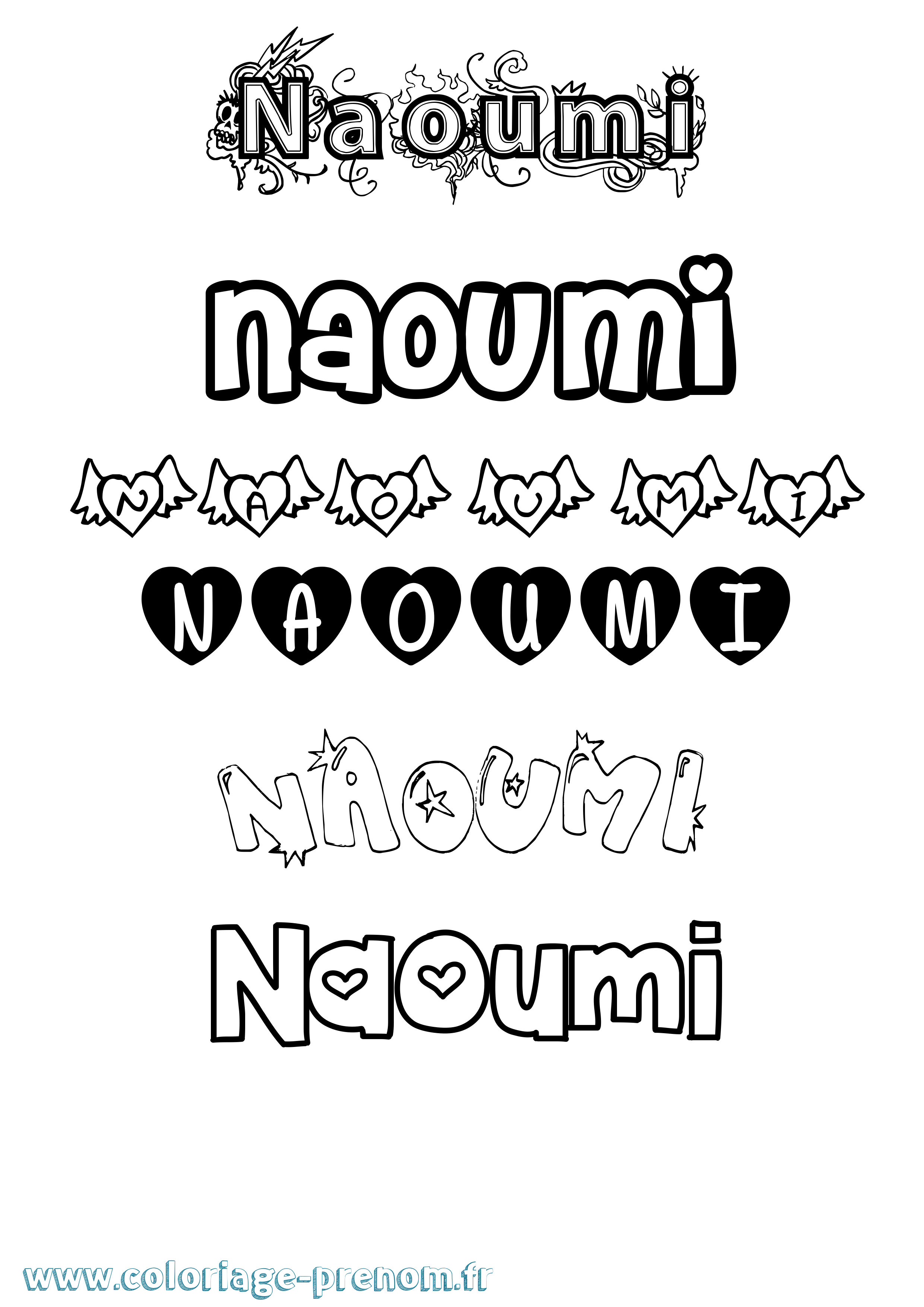 Coloriage Naoumi Girly Coloriage prénom Naoumi Girly