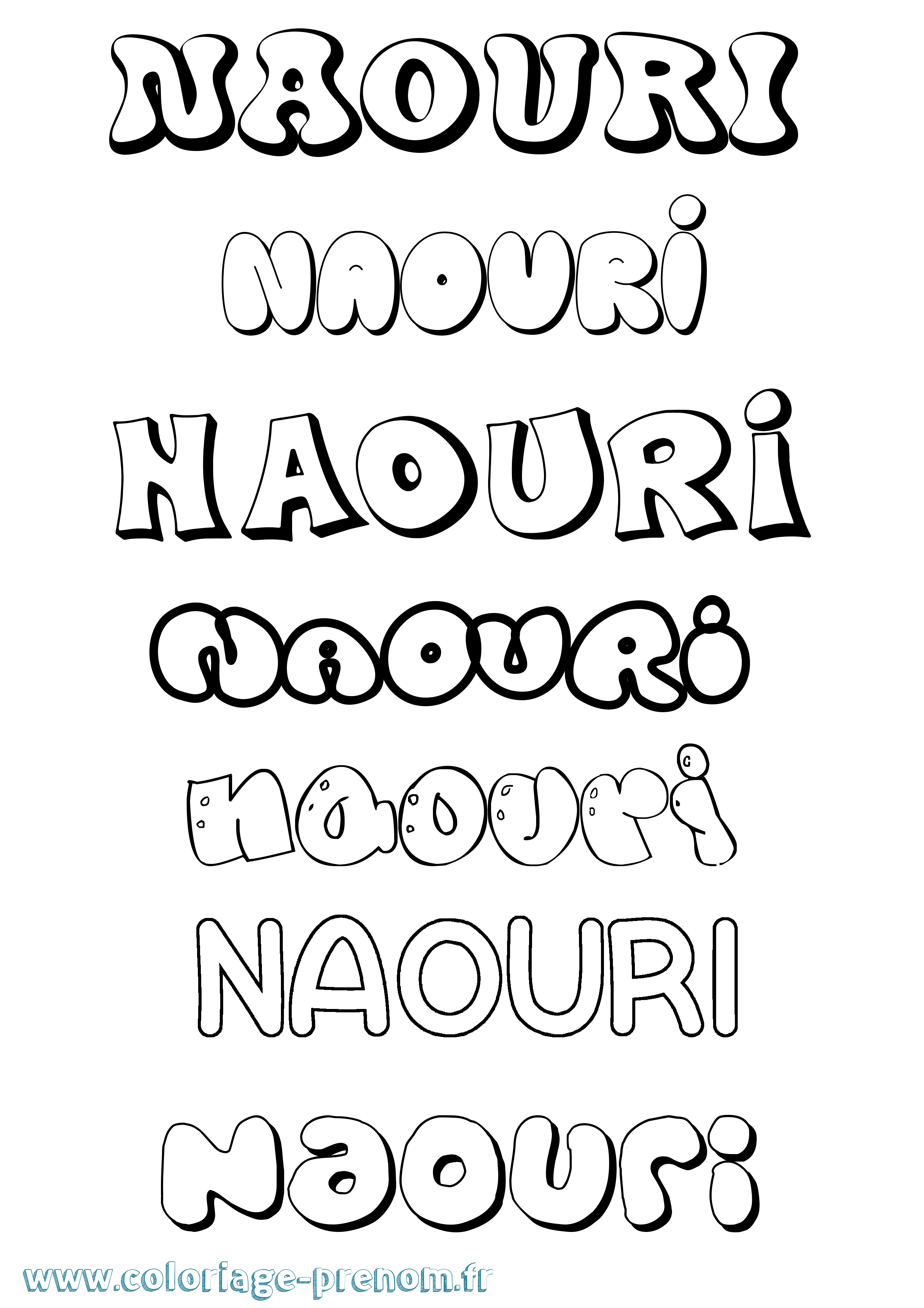 Coloriage Naouri Bubble Coloriage prénom Naouri Bubble