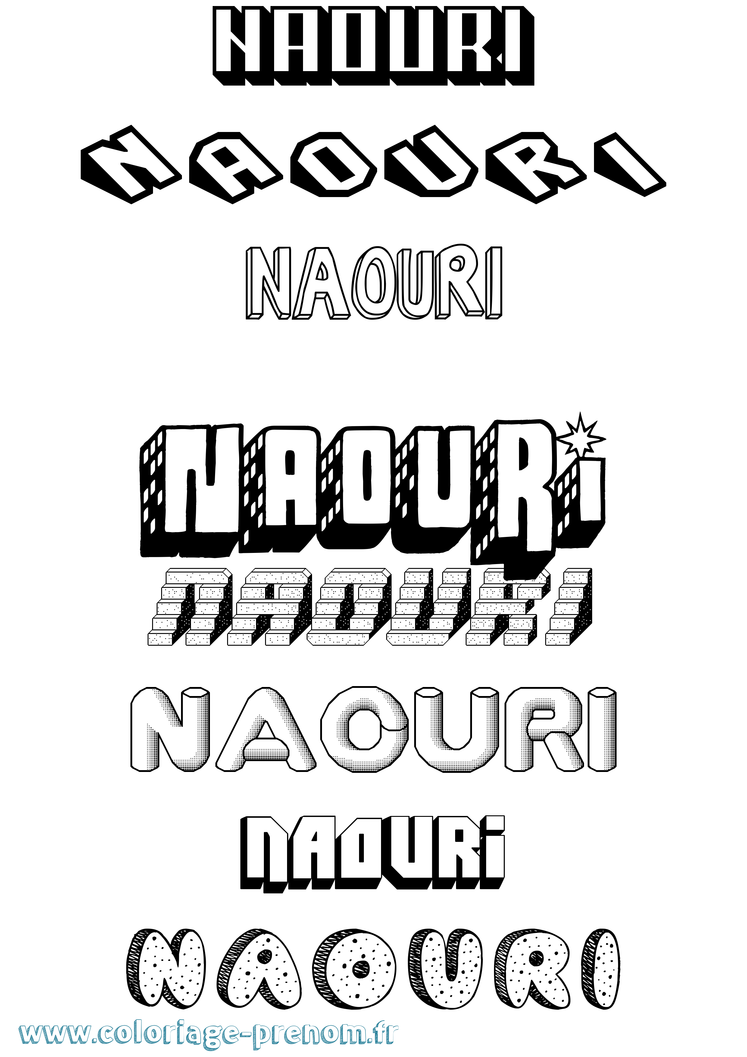 Coloriage Naouri Effet 3D Coloriage prénom Naouri Effet 3D