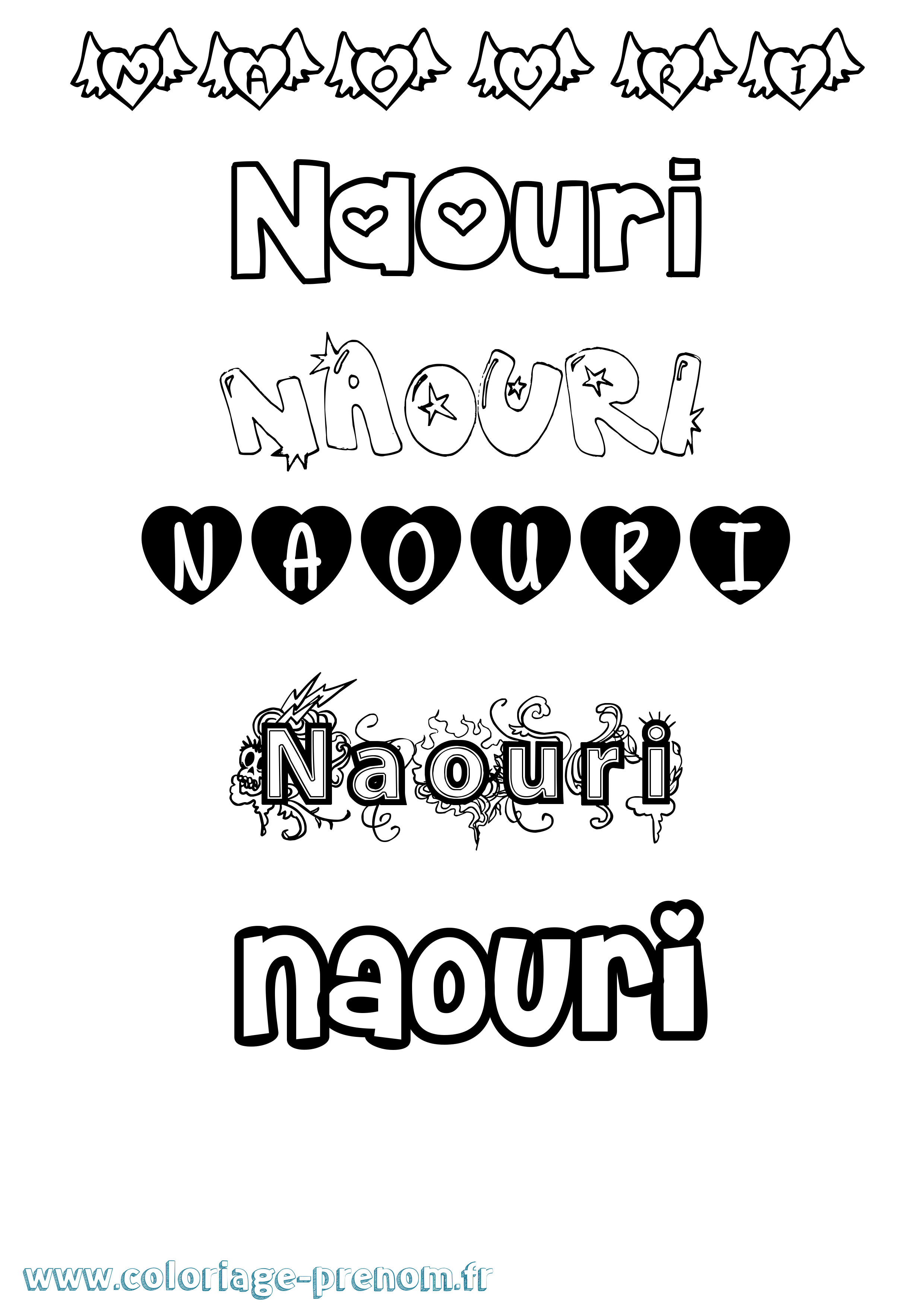 Coloriage Naouri Girly Coloriage prénom Naouri Girly