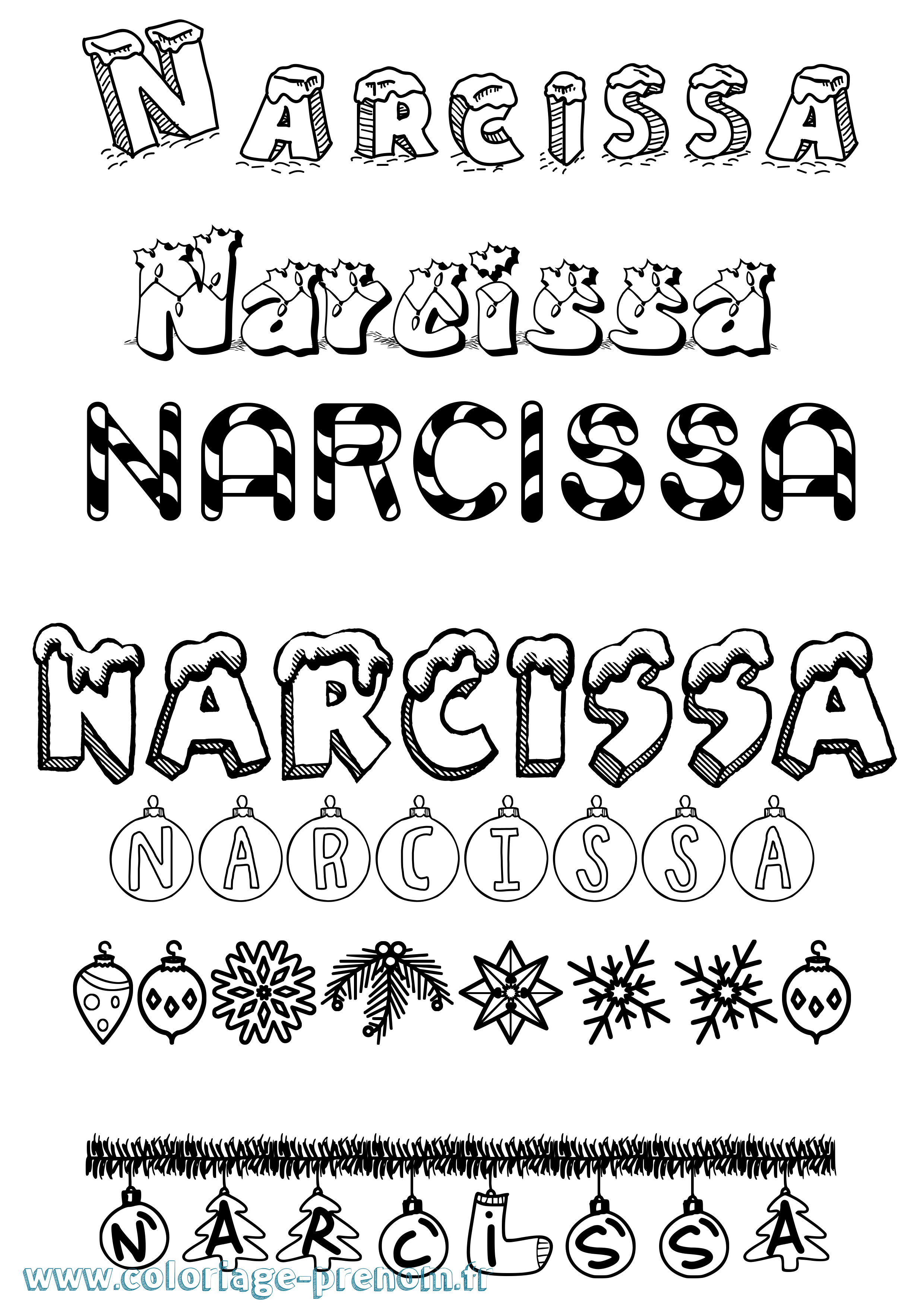Coloriage Narcissa Noël Coloriage prénom Narcissa Noël