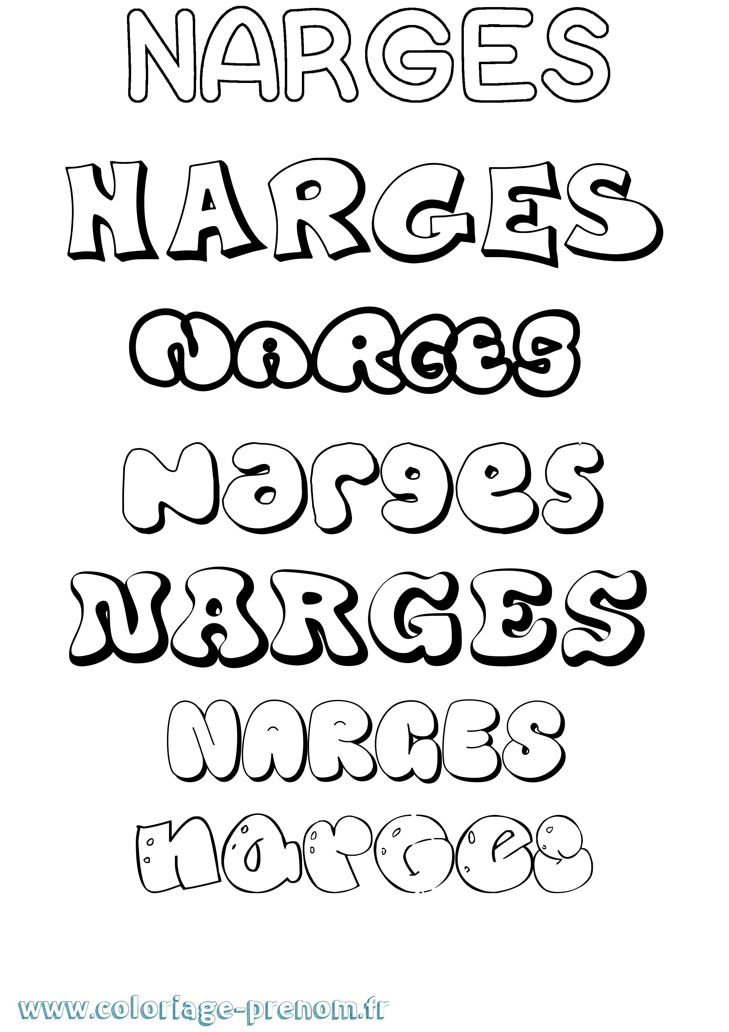 Coloriage Narges Bubble Coloriage prénom Narges Bubble