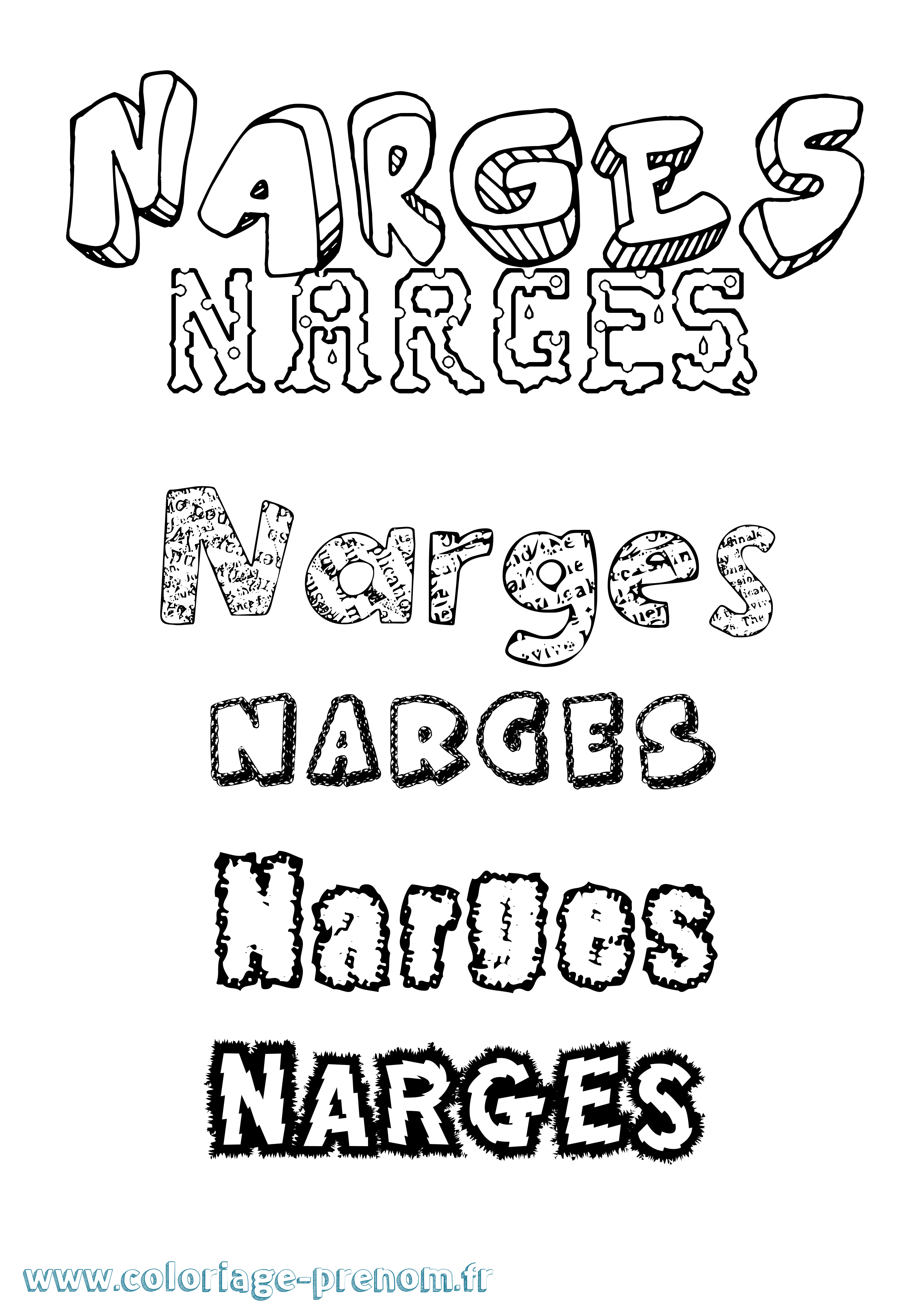Coloriage Narges Destructuré Coloriage prénom Narges Destructuré