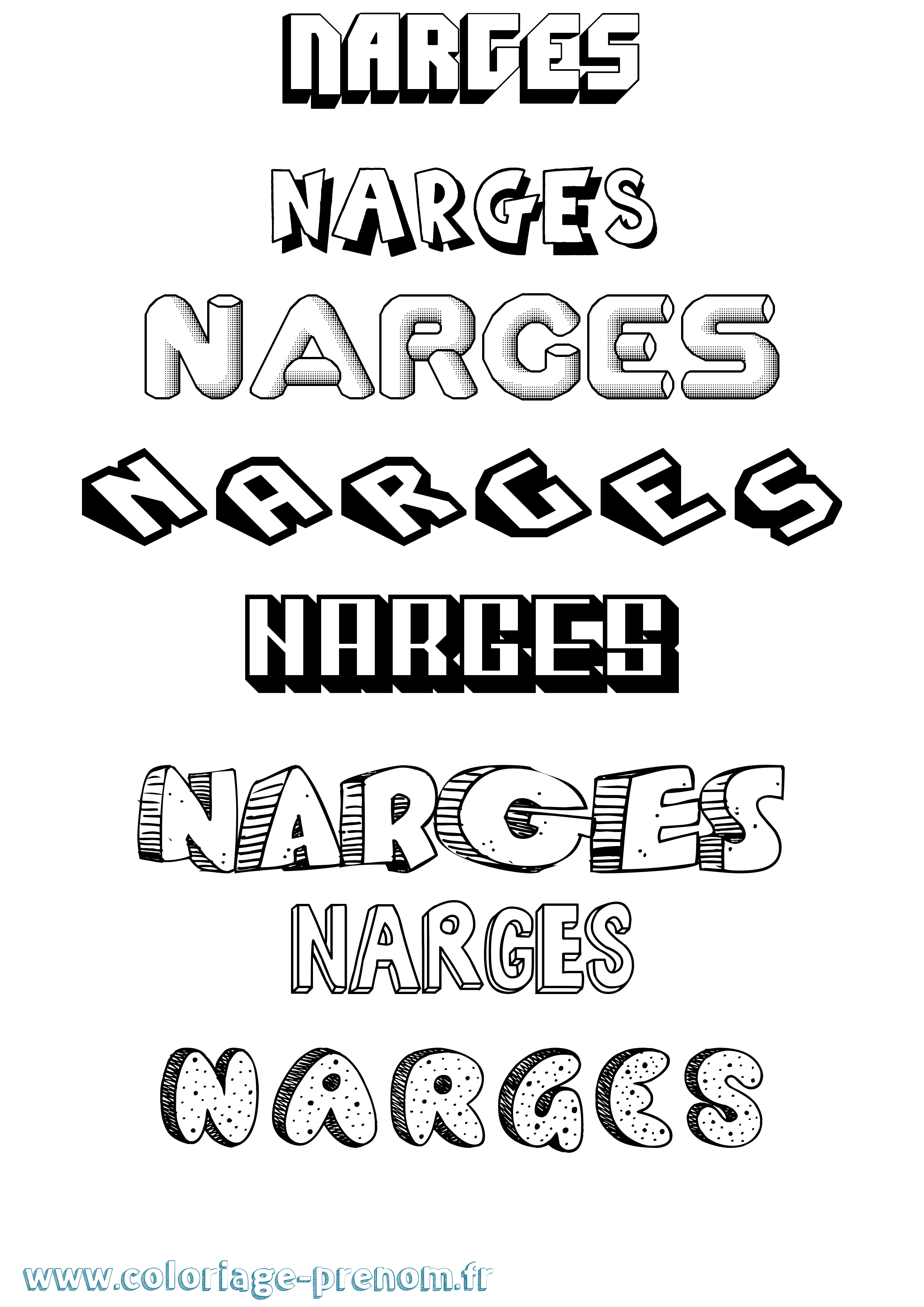 Coloriage Narges Effet 3D Coloriage prénom Narges Effet 3D