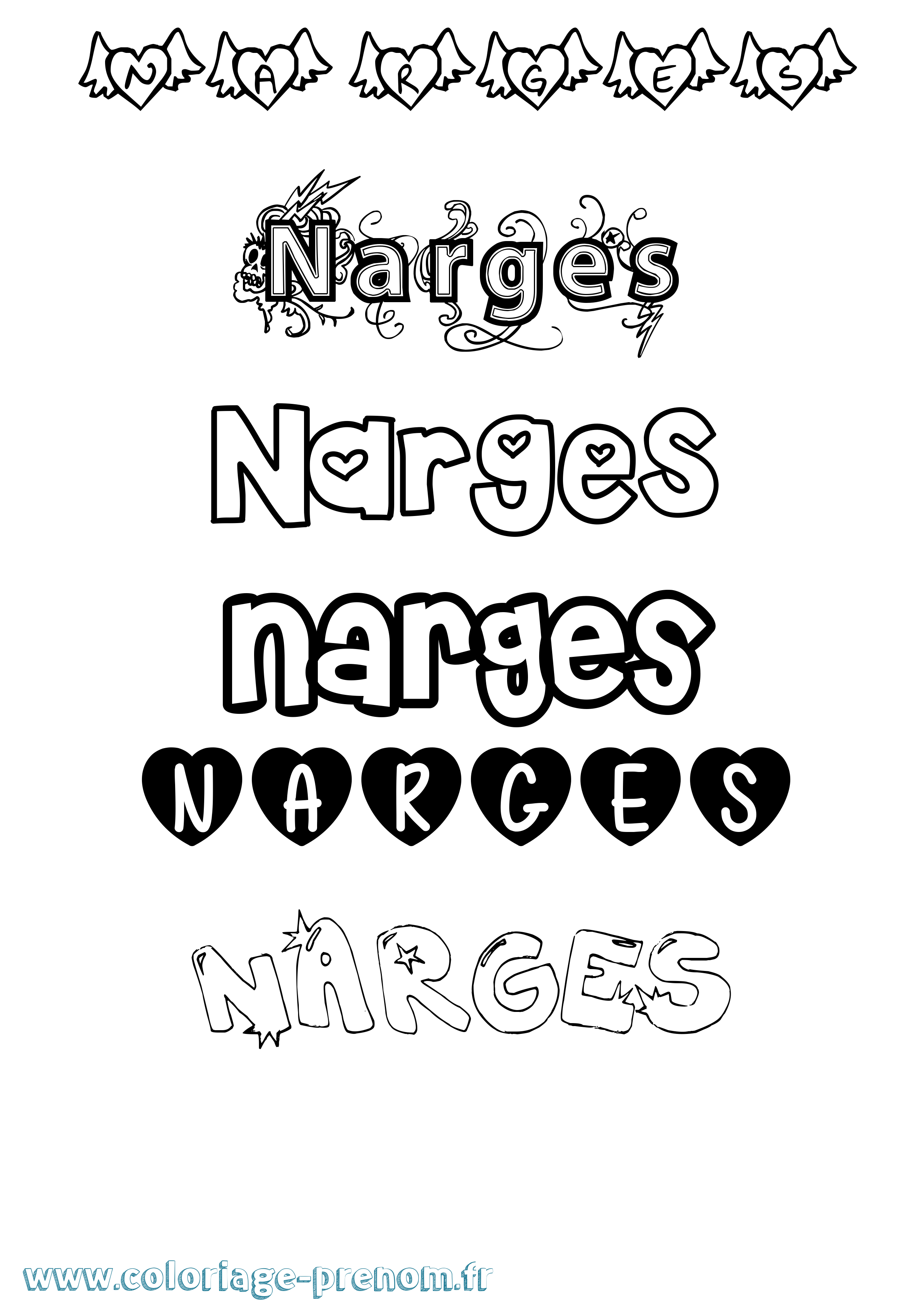 Coloriage Narges Girly Coloriage prénom Narges Girly