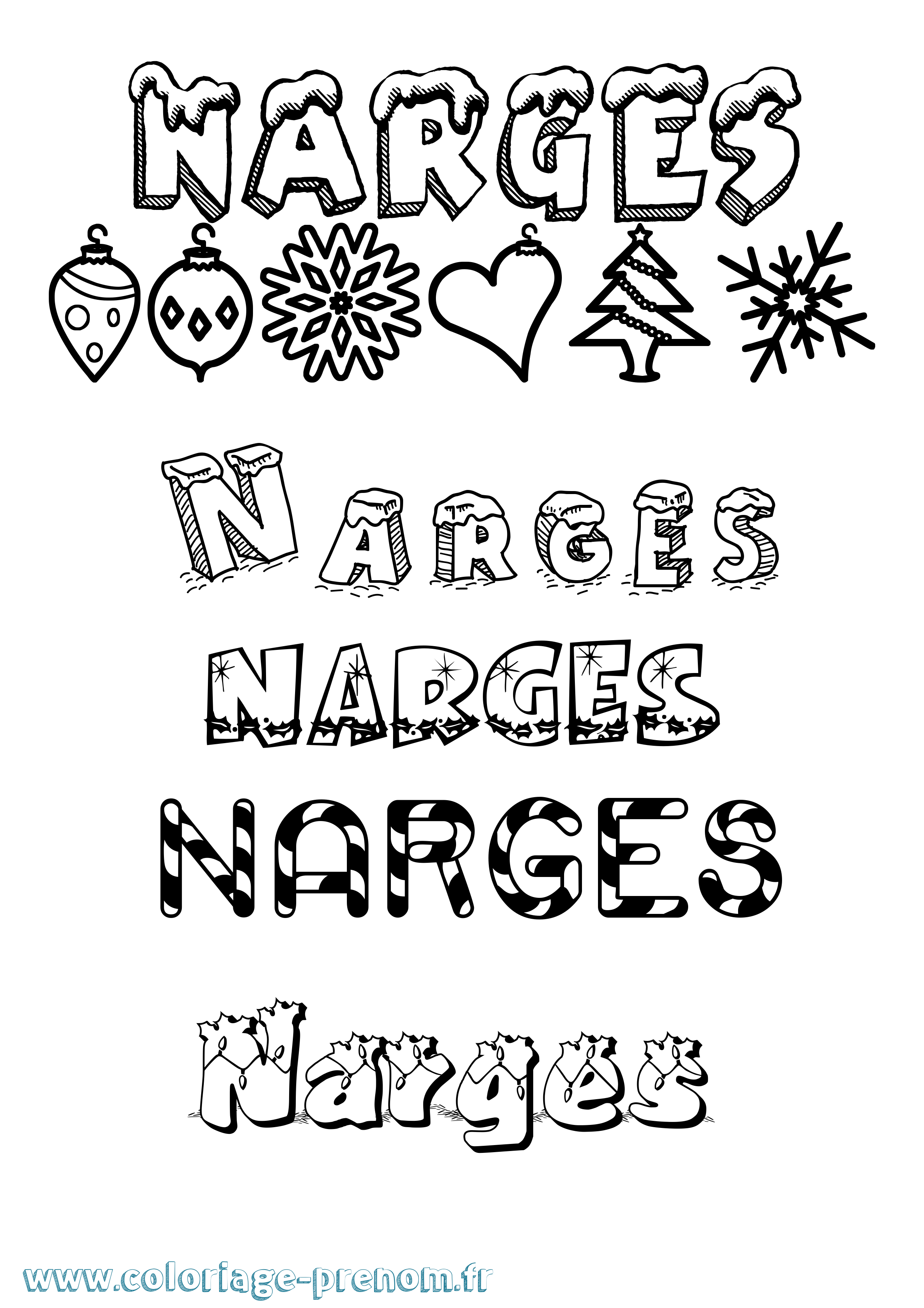 Coloriage Narges Noël Coloriage prénom Narges Noël