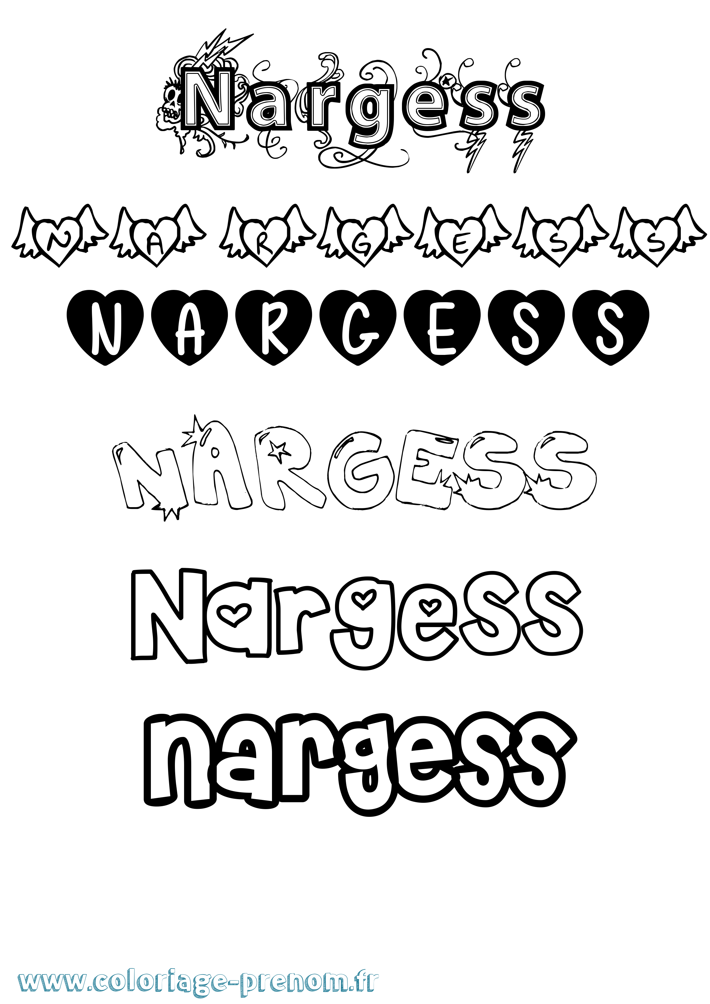 Coloriage Nargess Girly Coloriage prénom Nargess Girly