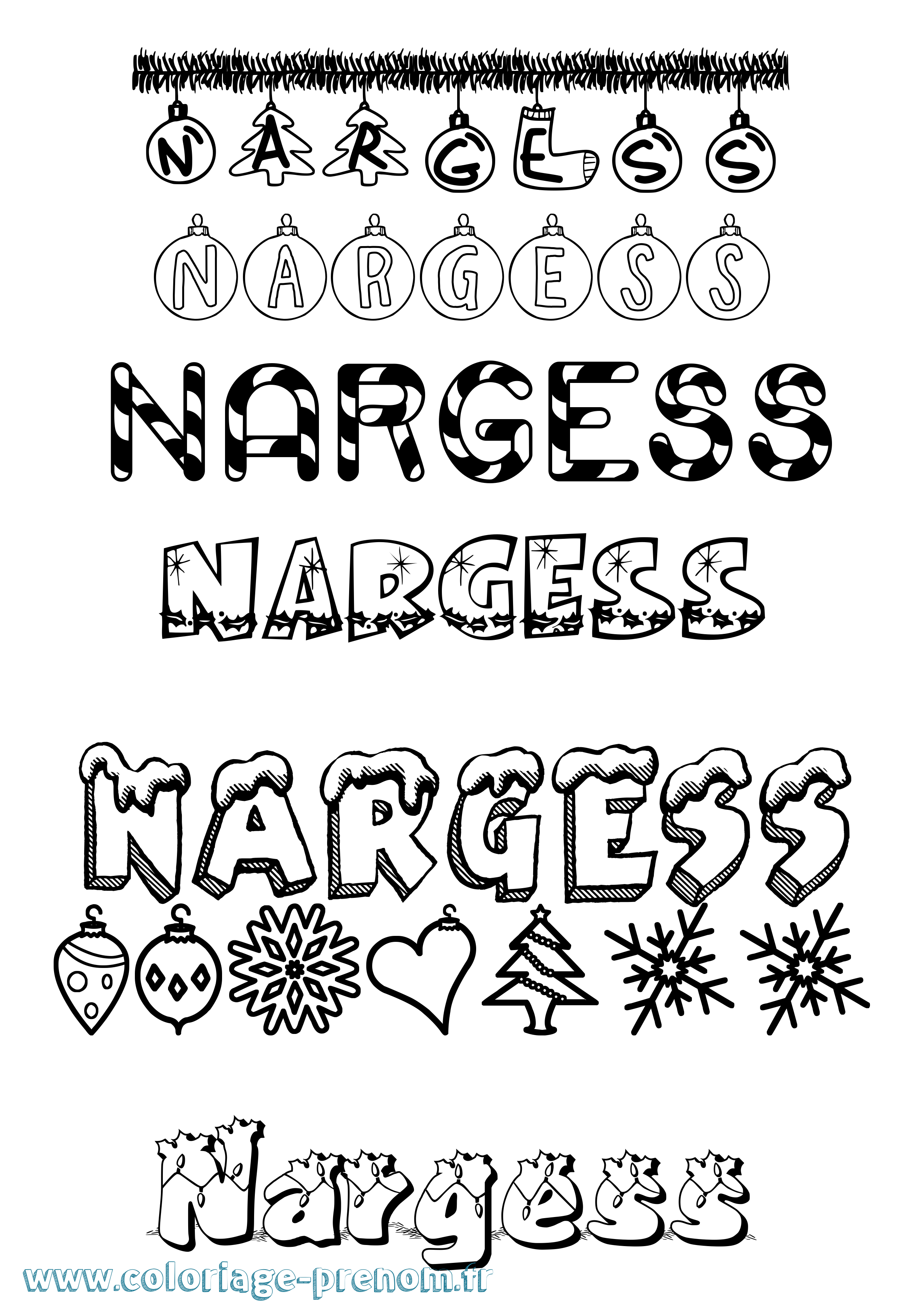 Coloriage Nargess Noël Coloriage prénom Nargess Noël