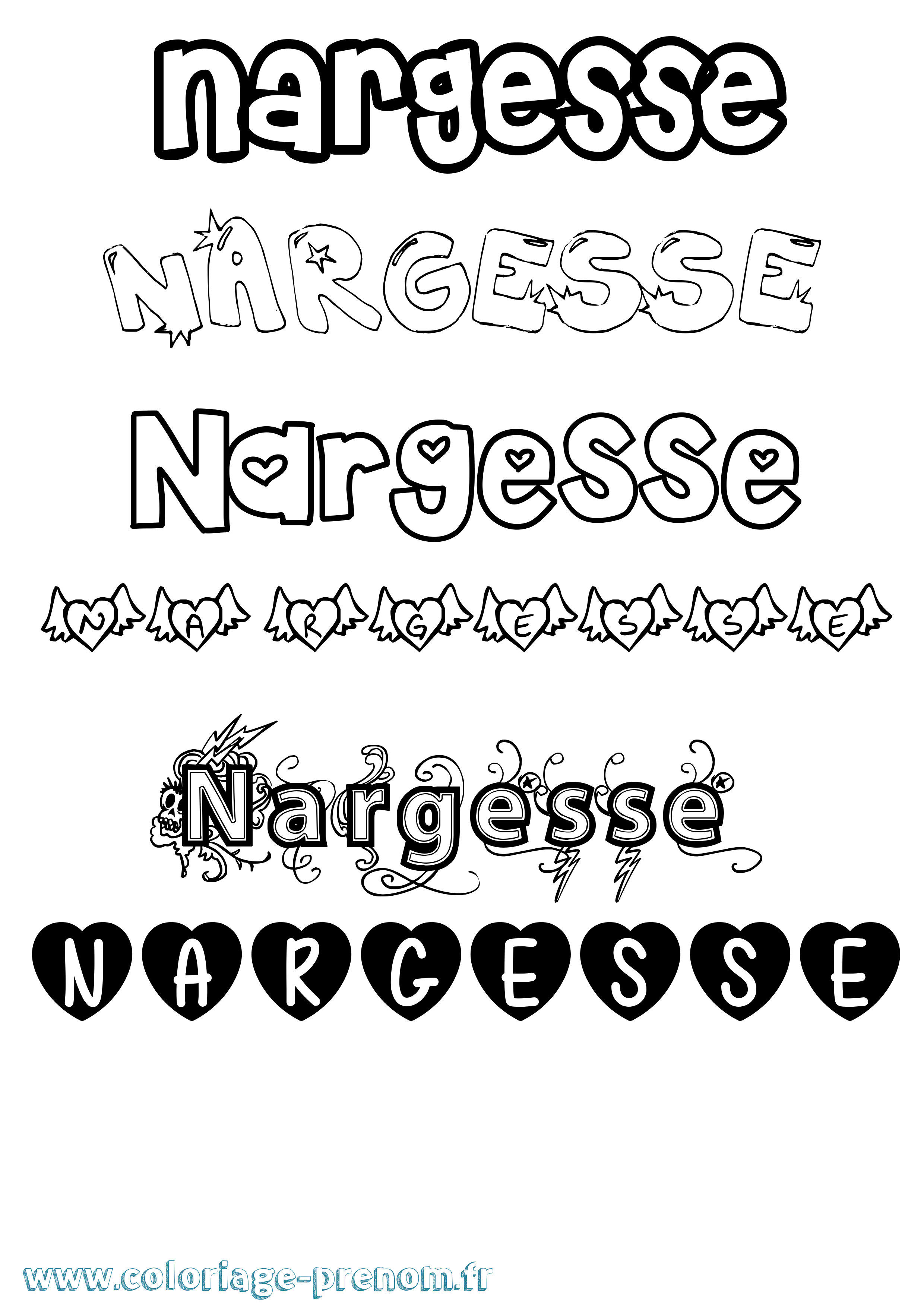 Coloriage Nargesse Girly Coloriage prénom Nargesse Girly