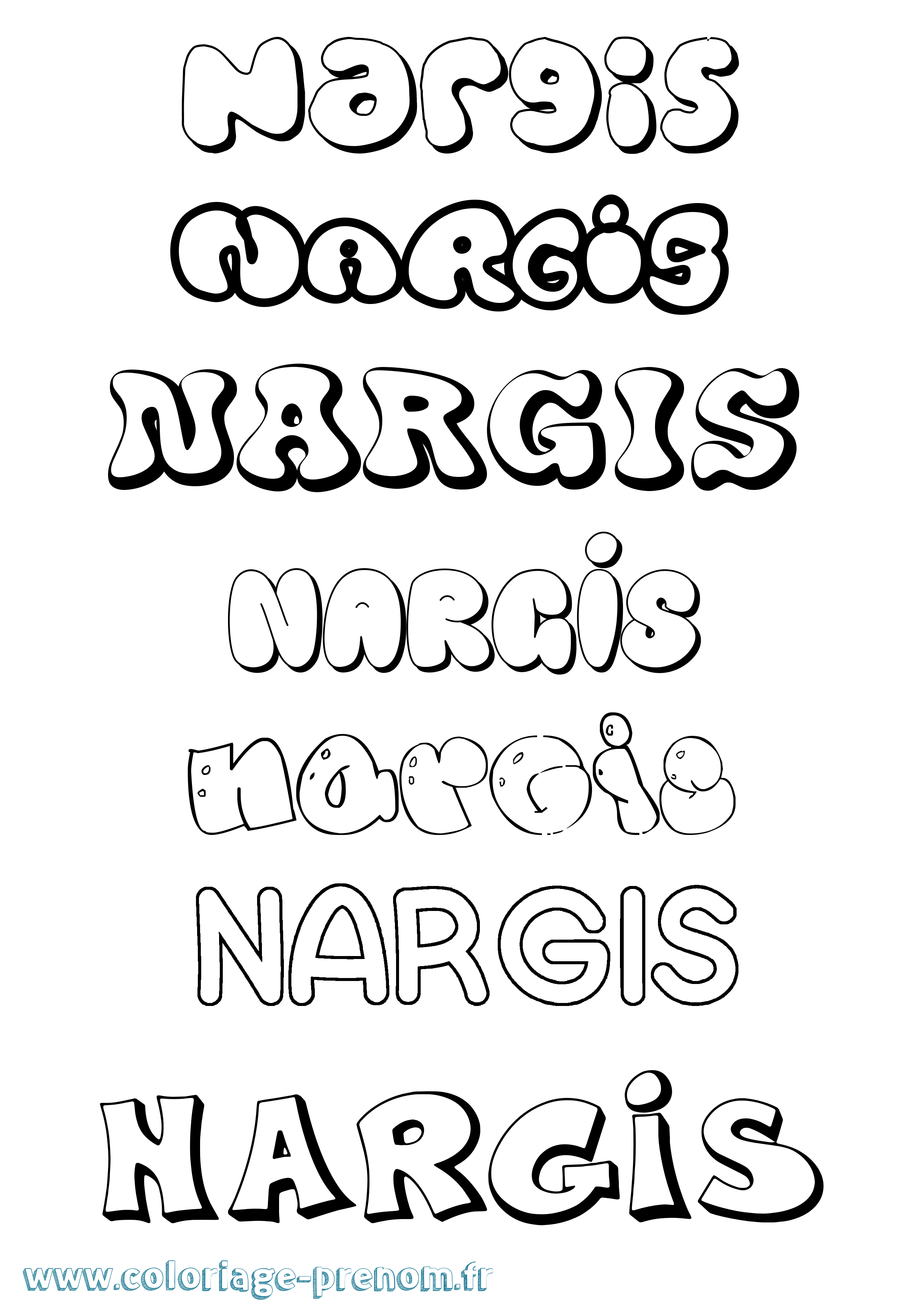 Coloriage Nargis Bubble Coloriage prénom Nargis Bubble