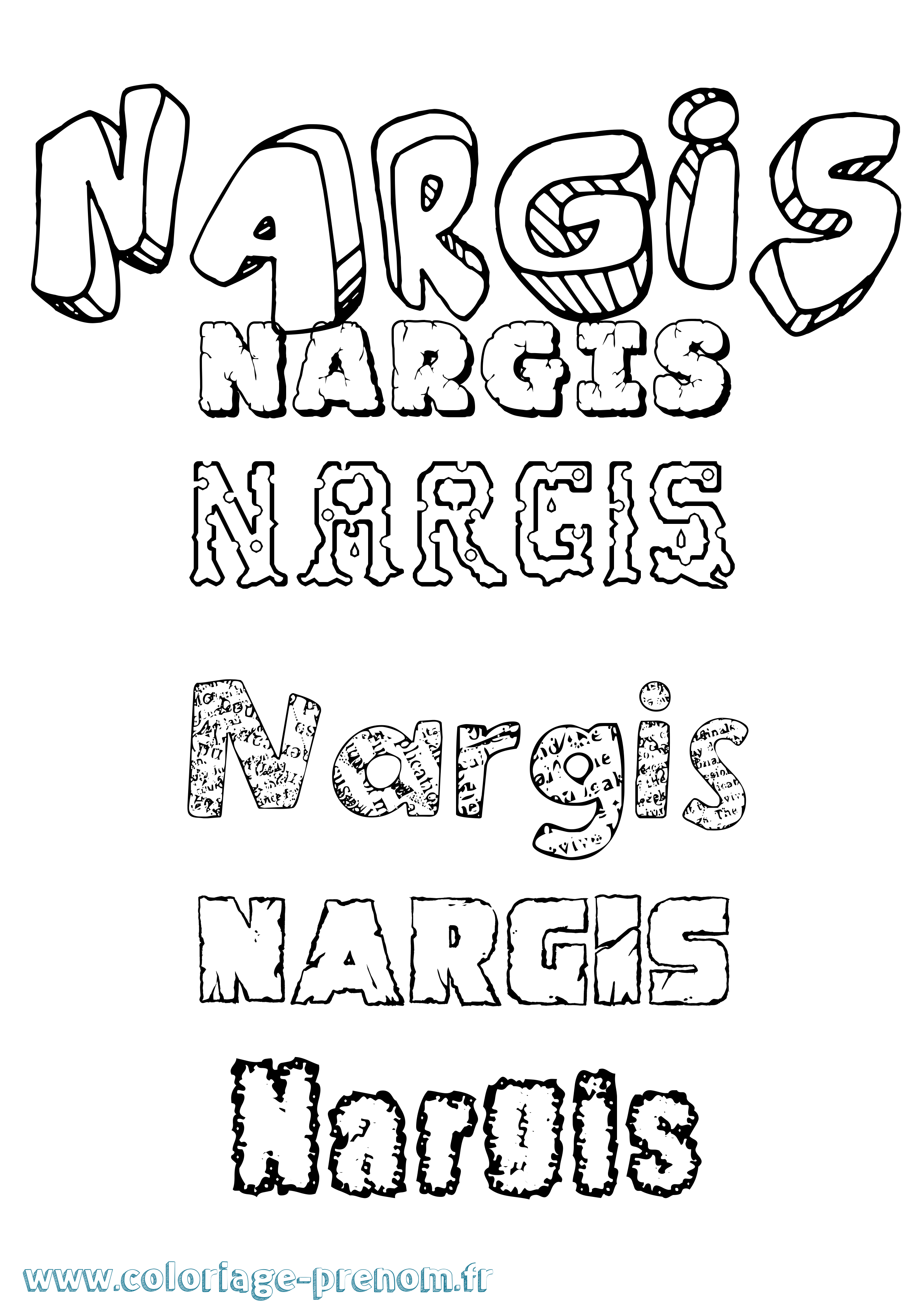 Coloriage Nargis Destructuré Coloriage prénom Nargis Destructuré