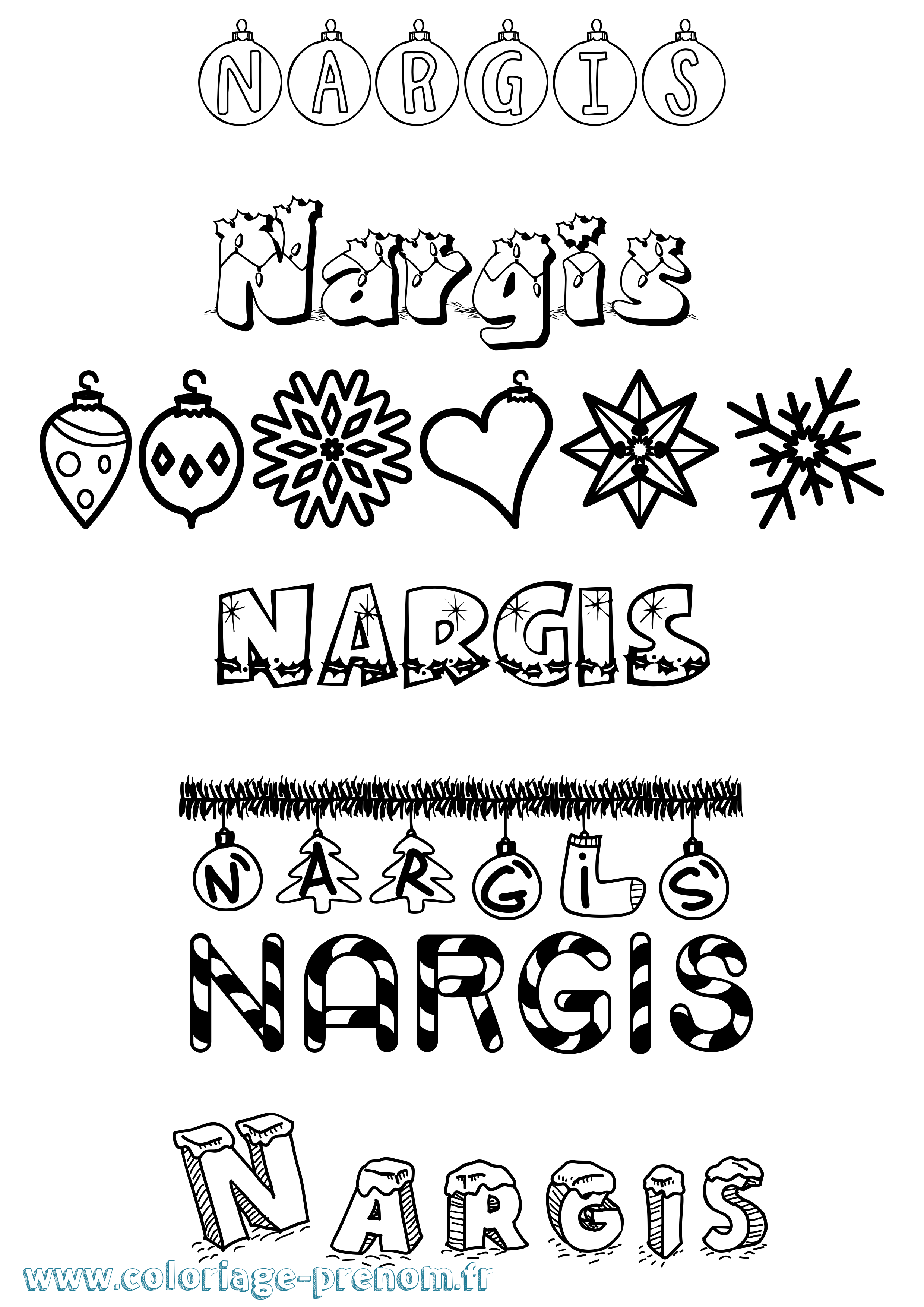 Coloriage Nargis Noël Coloriage prénom Nargis Noël