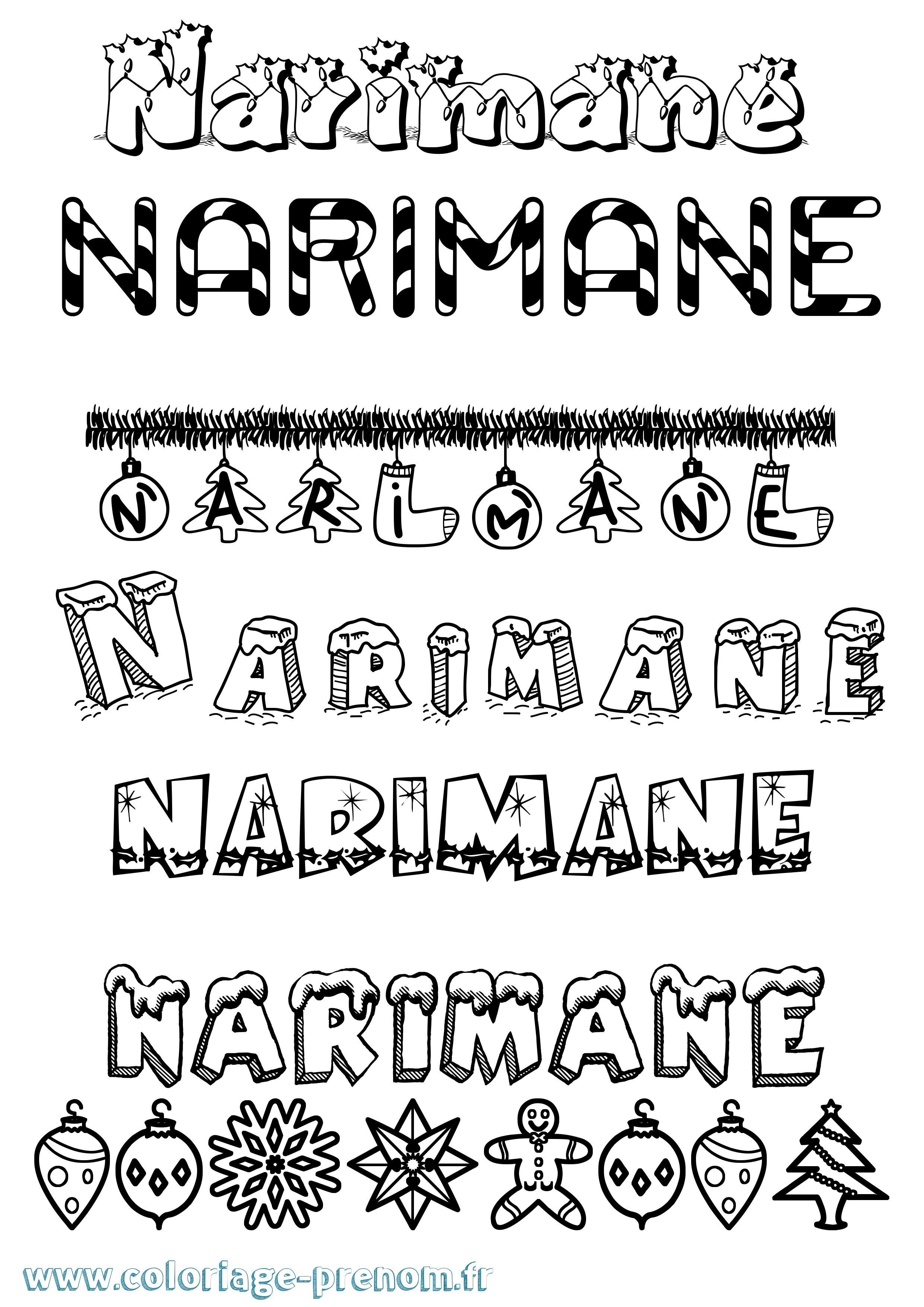 Coloriage Narimane Noël Coloriage prénom Narimane Noël