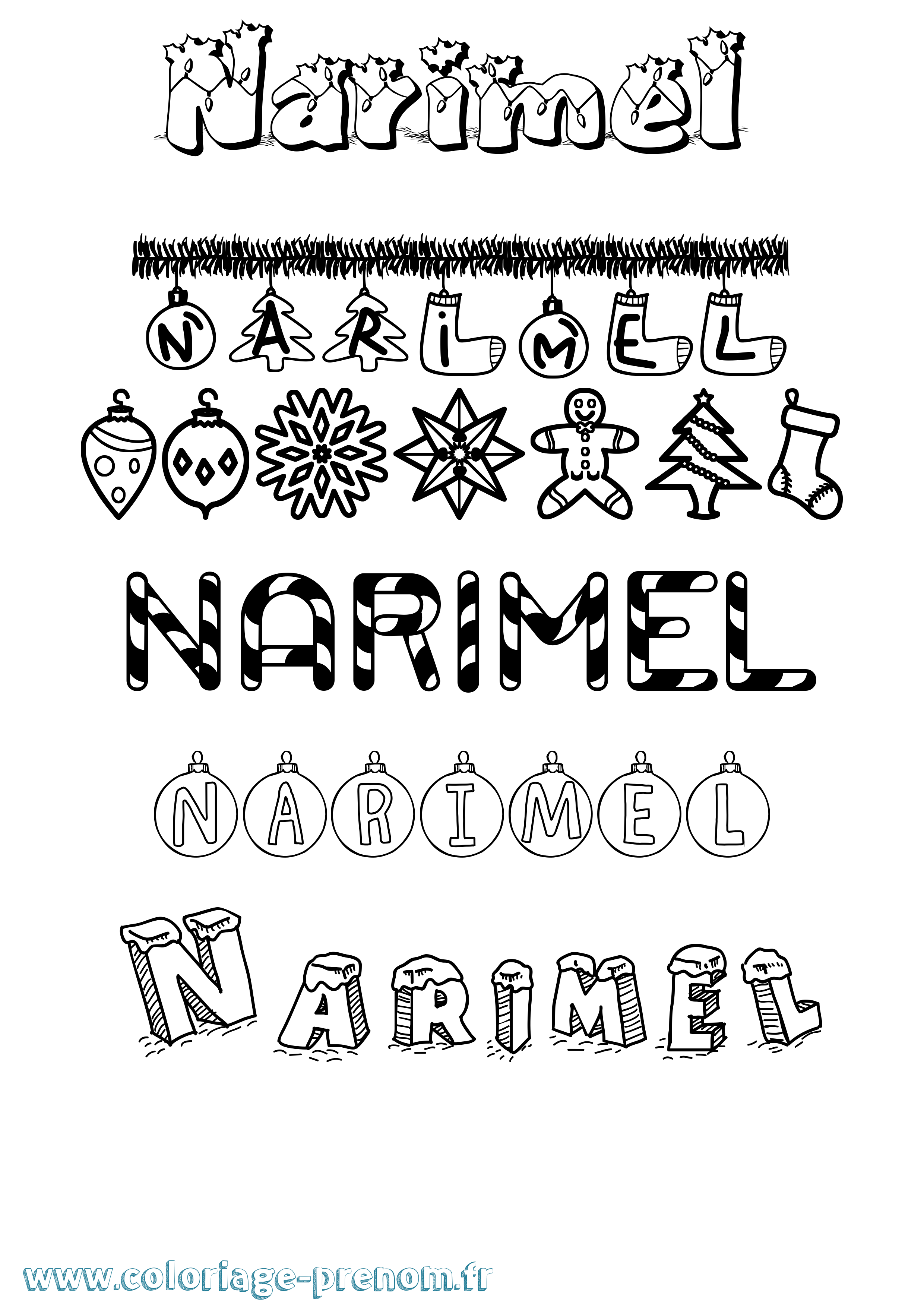 Coloriage Narimel Noël Coloriage prénom Narimel Noël