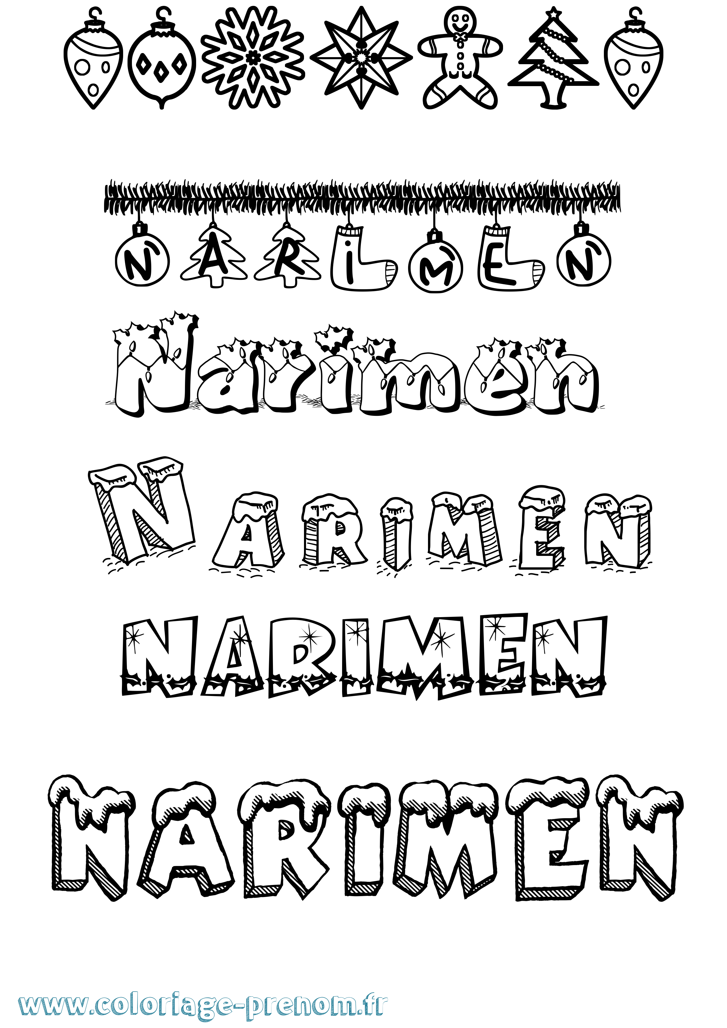 Coloriage Narimen Noël Coloriage prénom Narimen Noël