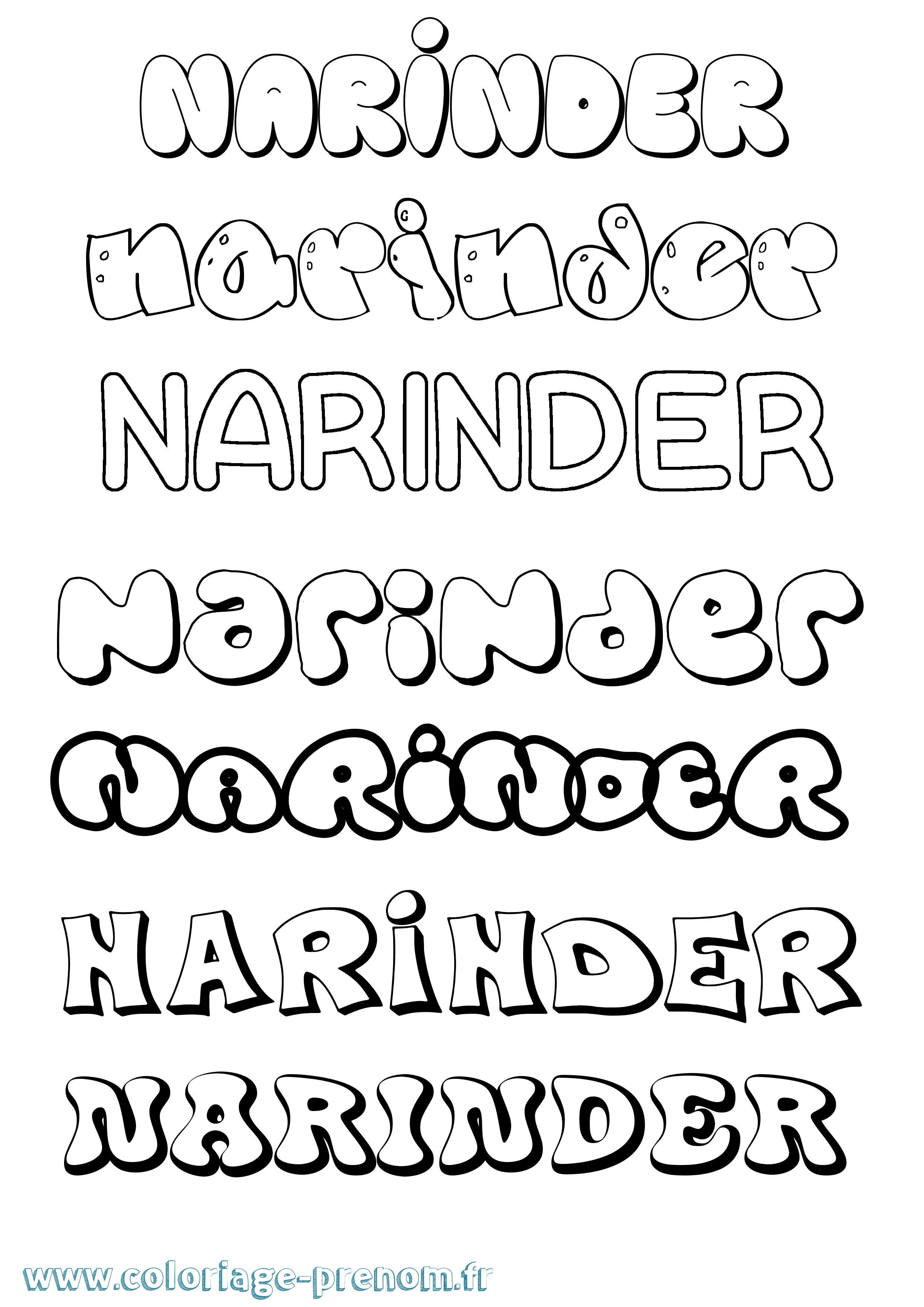Coloriage Narinder Bubble Coloriage prénom Narinder Bubble
