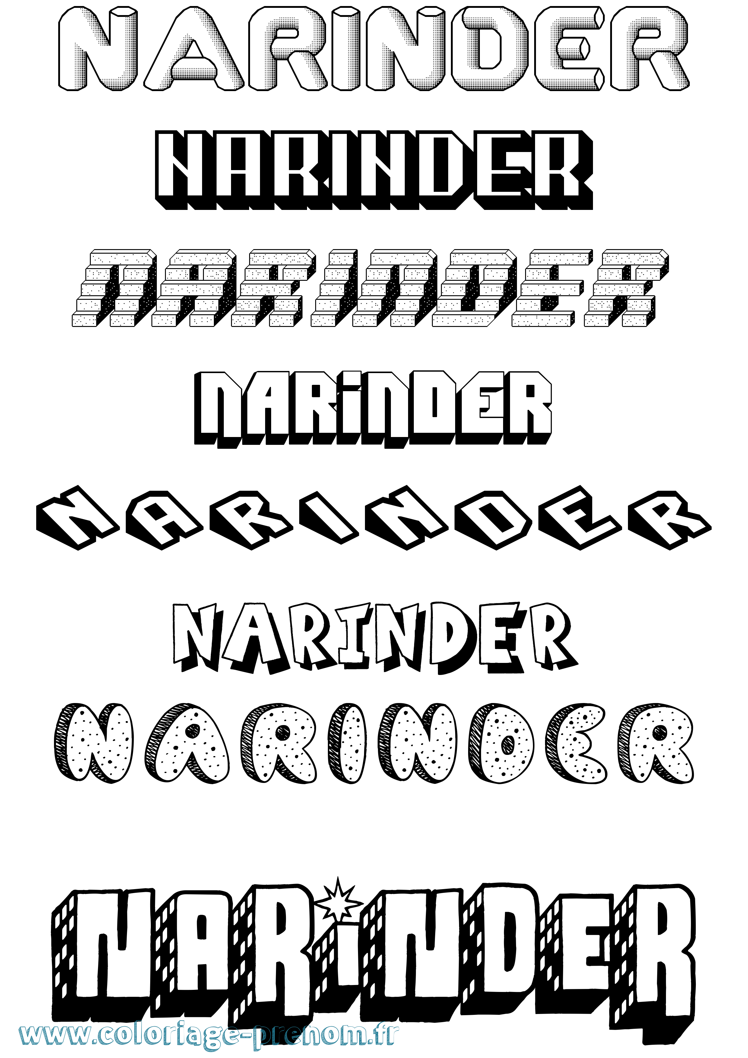 Coloriage Narinder Effet 3D Coloriage prénom Narinder Effet 3D