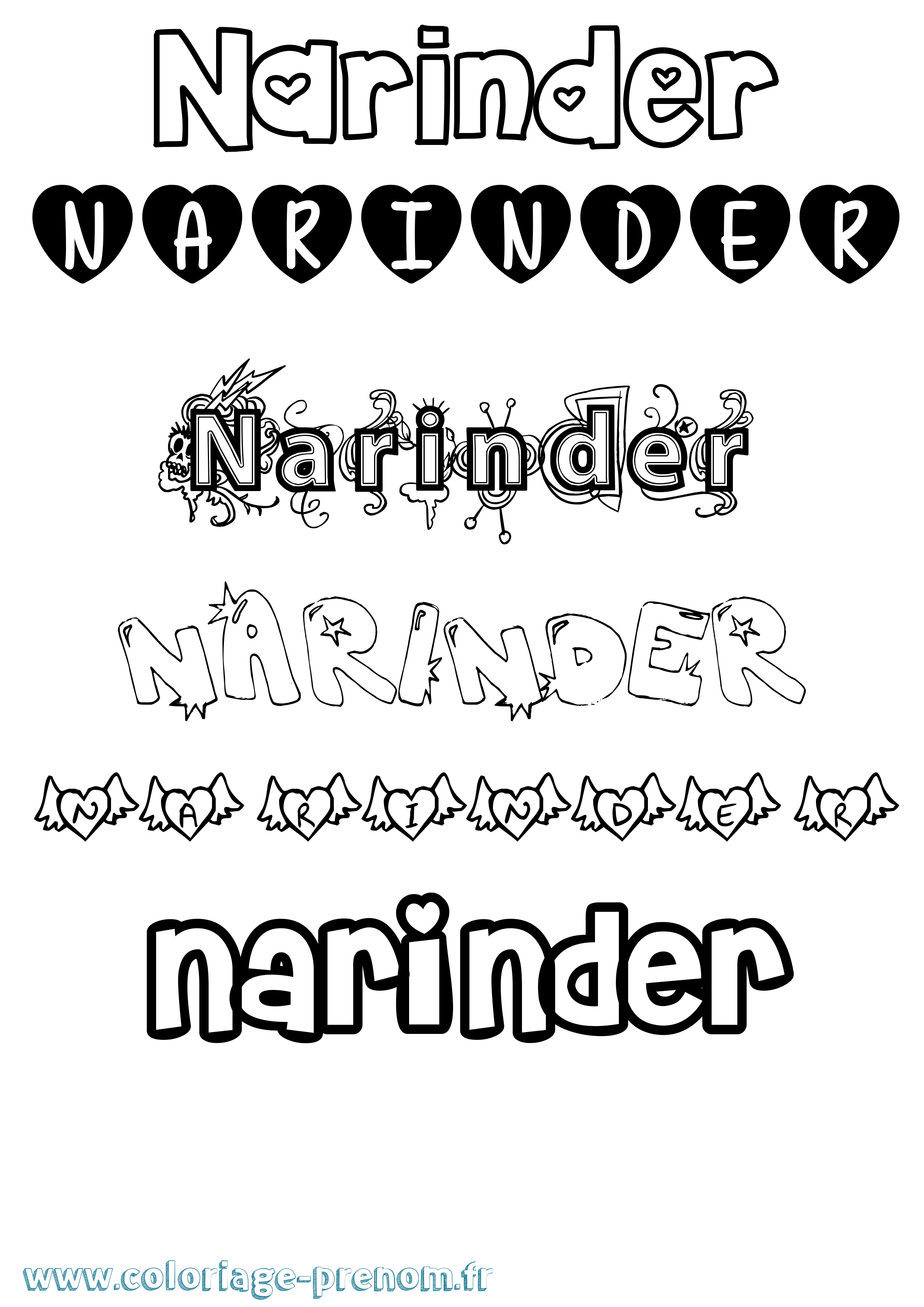 Coloriage Narinder Girly Coloriage prénom Narinder Girly