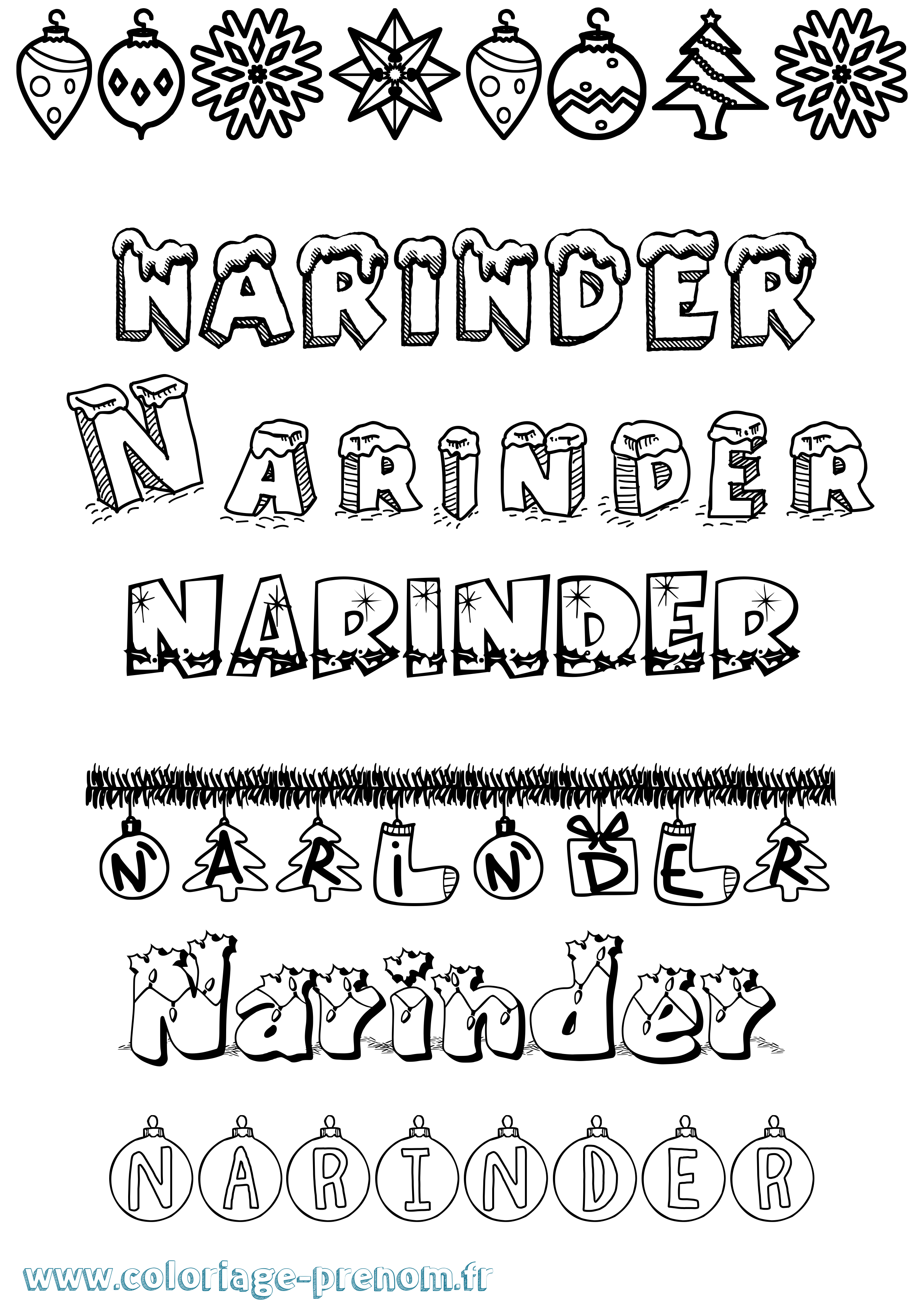 Coloriage Narinder Noël Coloriage prénom Narinder Noël