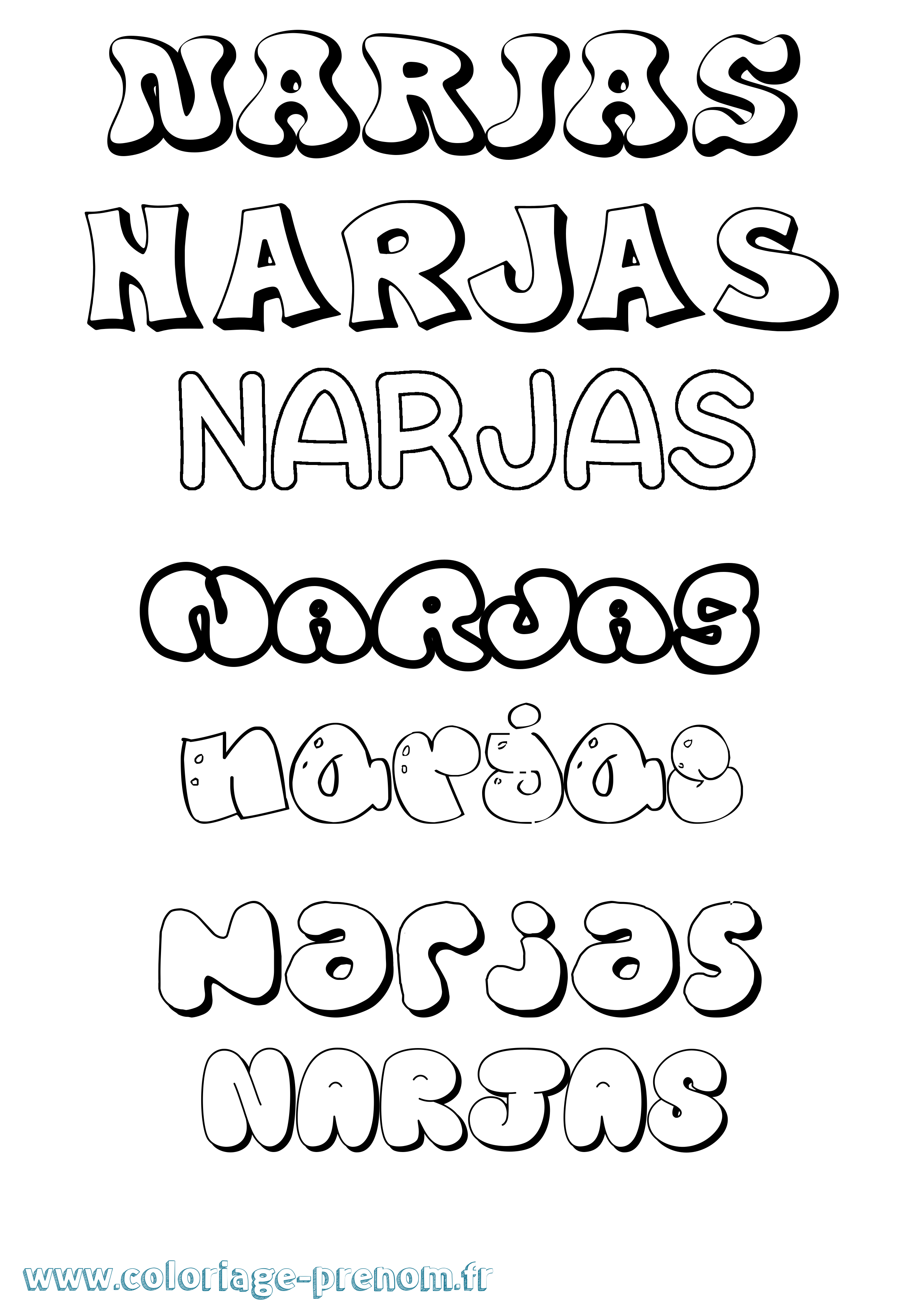 Coloriage Narjas Bubble Coloriage prénom Narjas Bubble