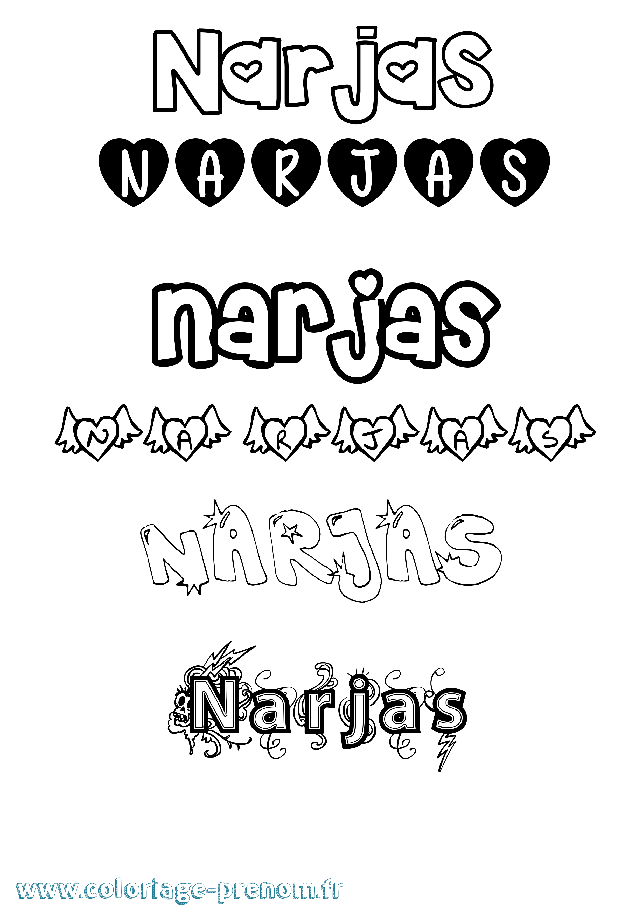 Coloriage Narjas Girly Coloriage prénom Narjas Girly