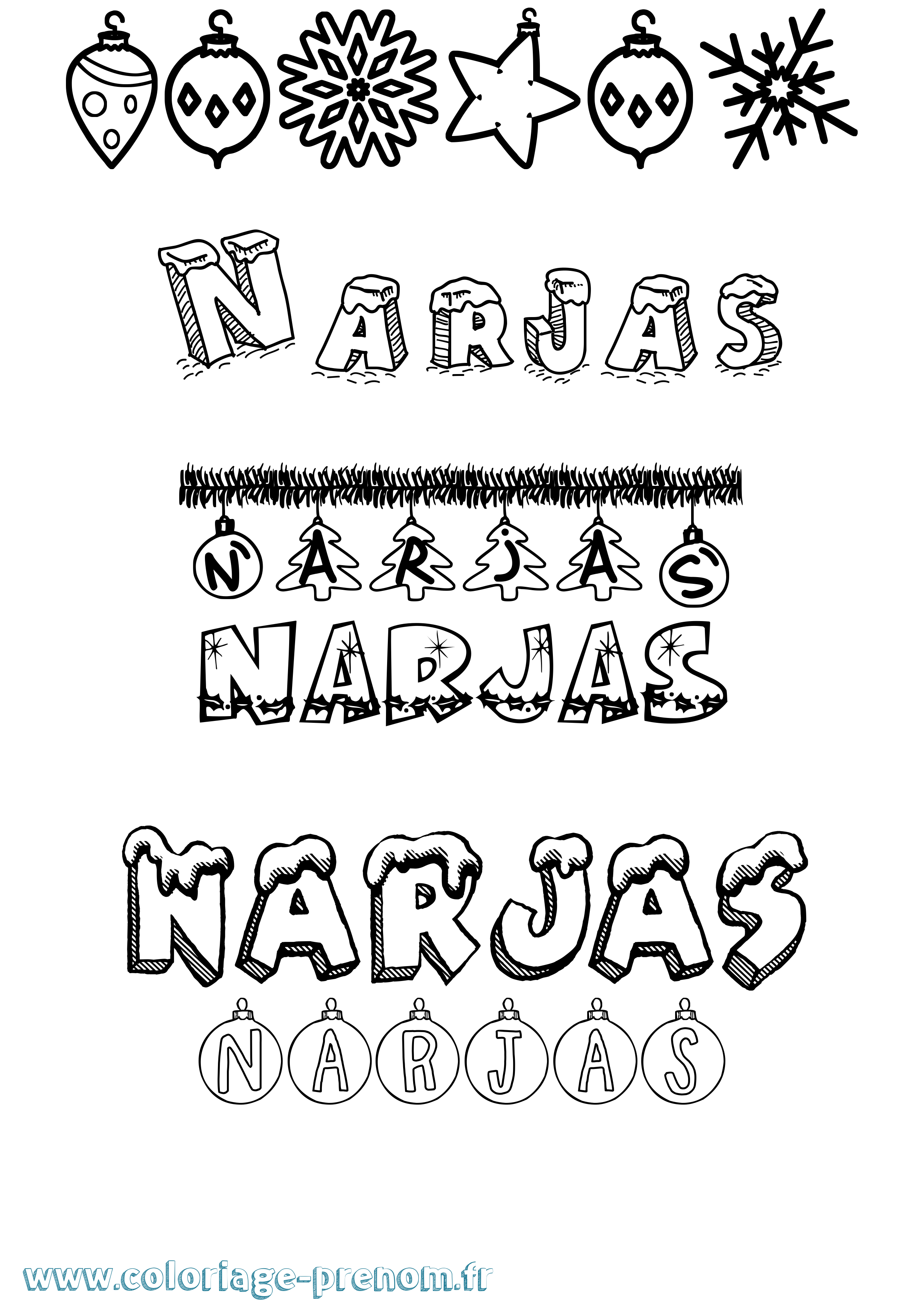 Coloriage Narjas Noël Coloriage prénom Narjas Noël