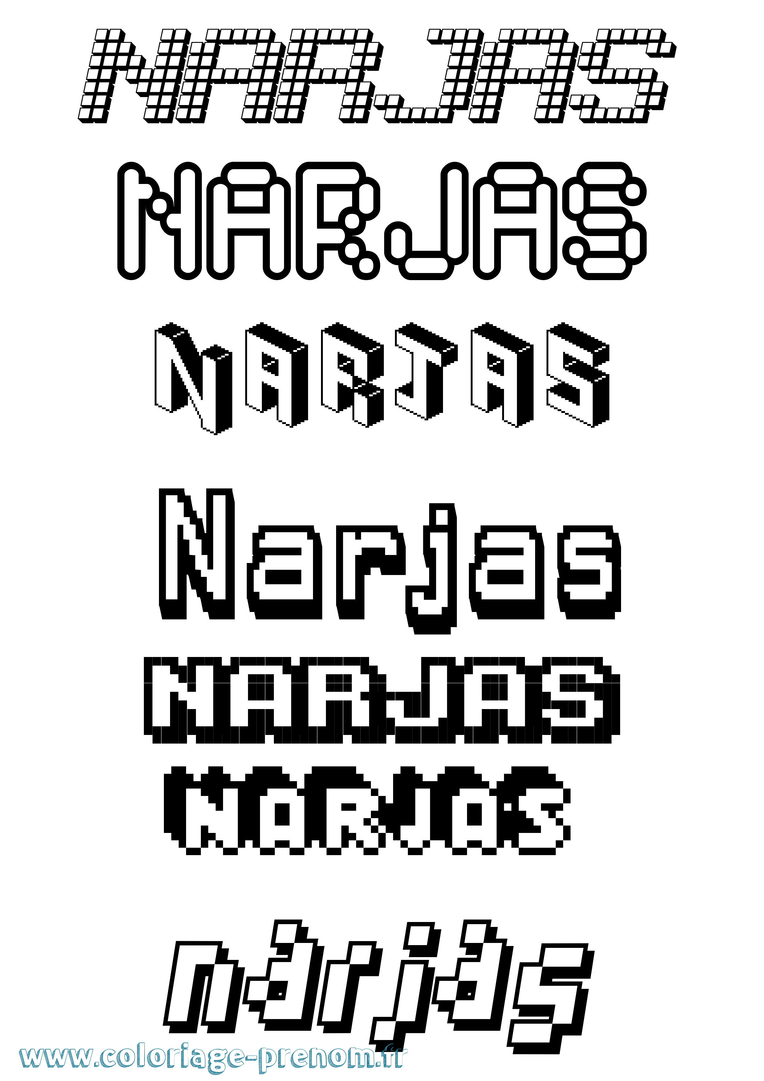 Coloriage Narjas Pixel Coloriage prénom Narjas Pixel