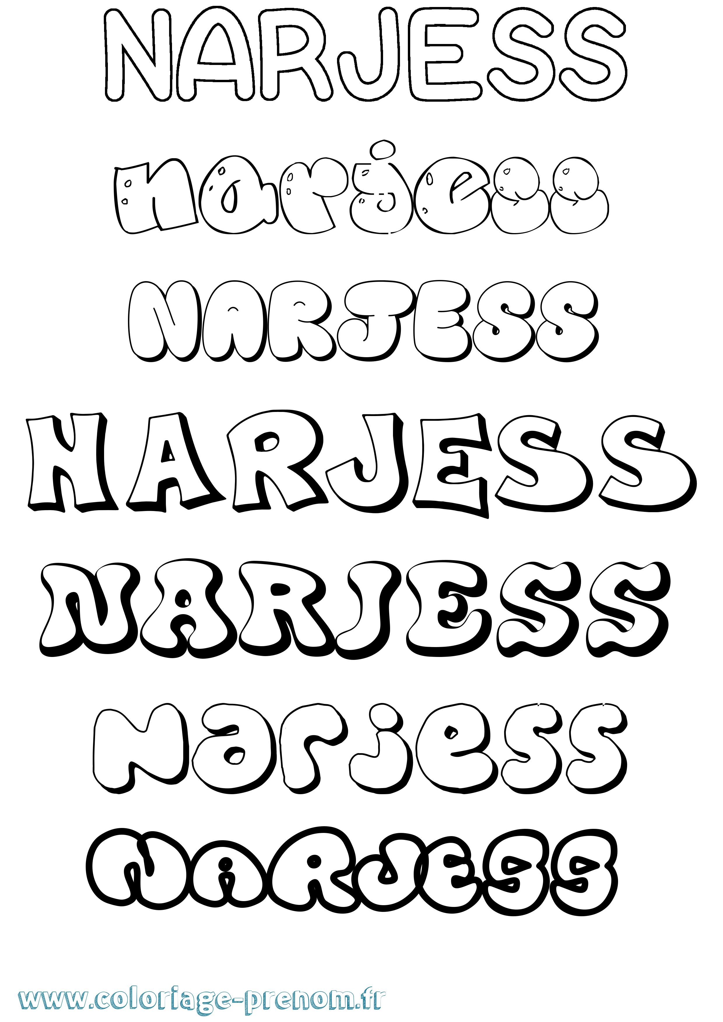 Coloriage Narjess Bubble Coloriage prénom Narjess Bubble