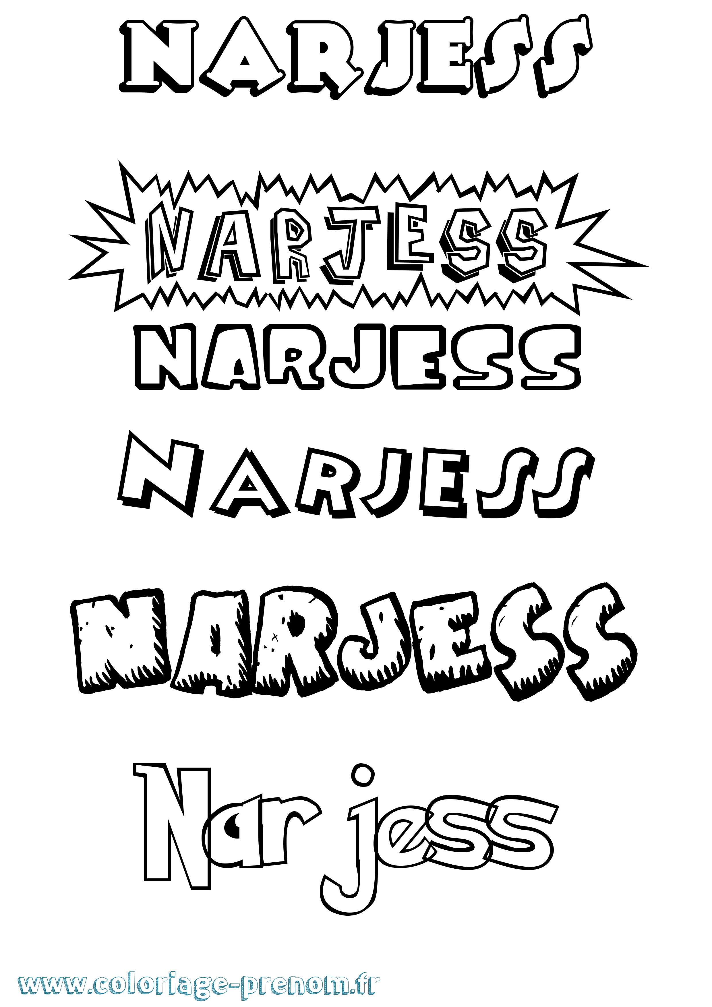 Coloriage Narjess Dessin Animé Coloriage prénom Narjess Dessin Animé