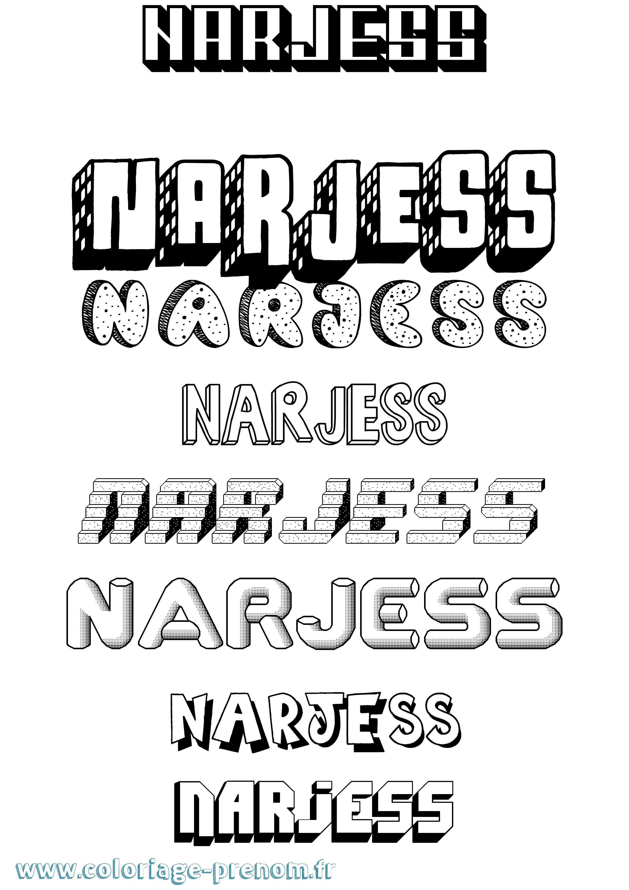 Coloriage Narjess Effet 3D Coloriage prénom Narjess Effet 3D