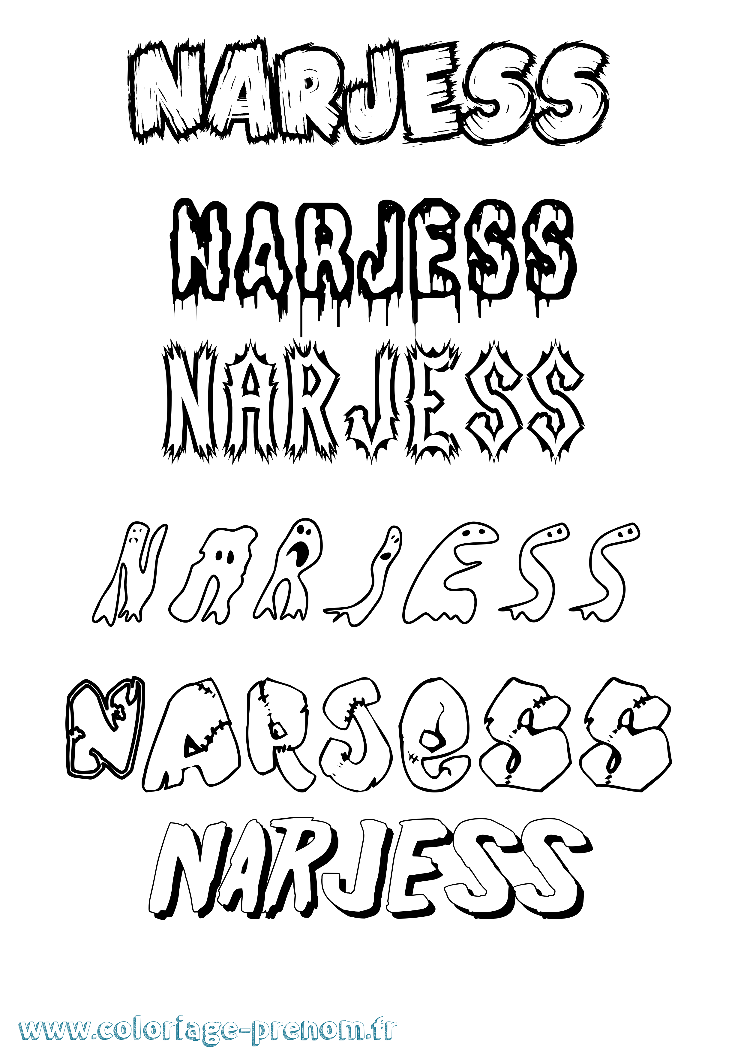 Coloriage Narjess Frisson Coloriage prénom Narjess Frisson
