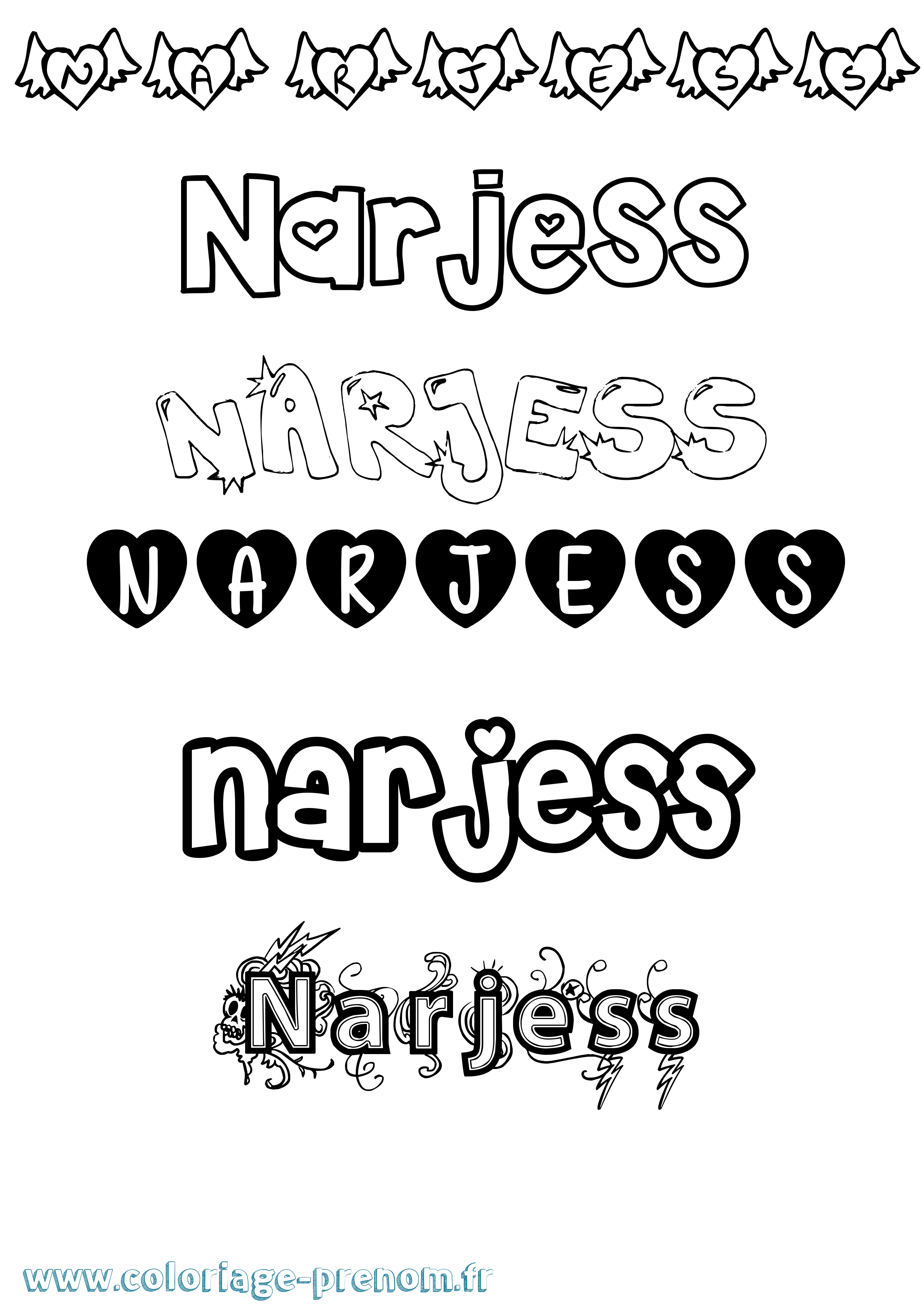 Coloriage Narjess Girly Coloriage prénom Narjess Girly
