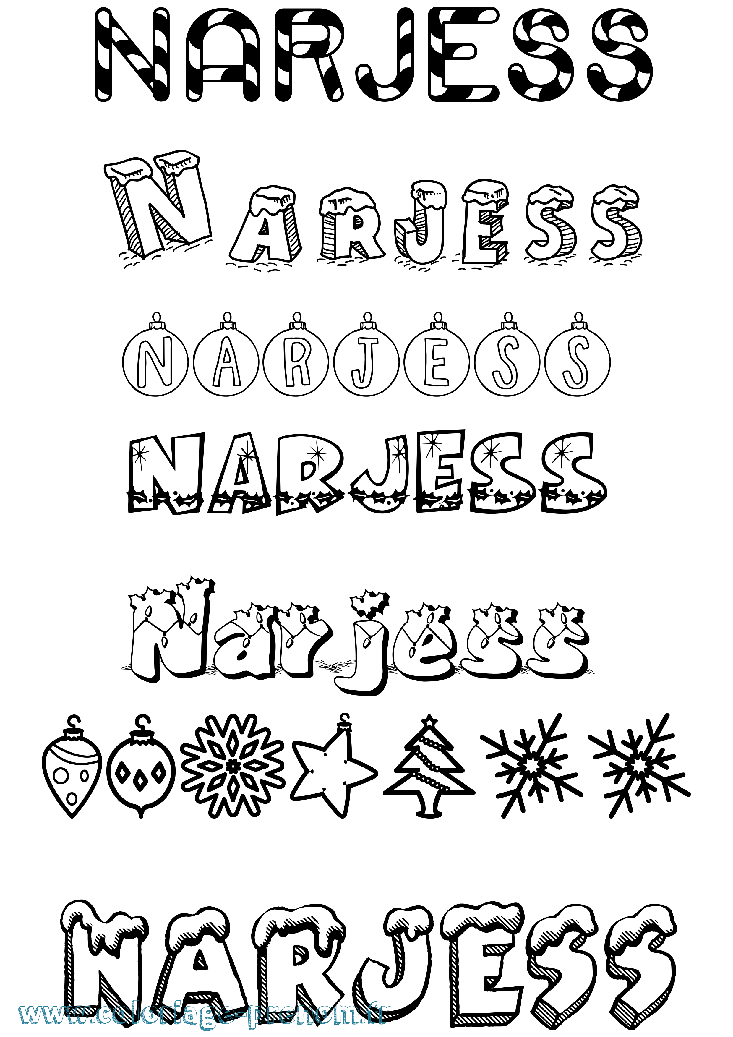 Coloriage Narjess Noël Coloriage prénom Narjess Noël
