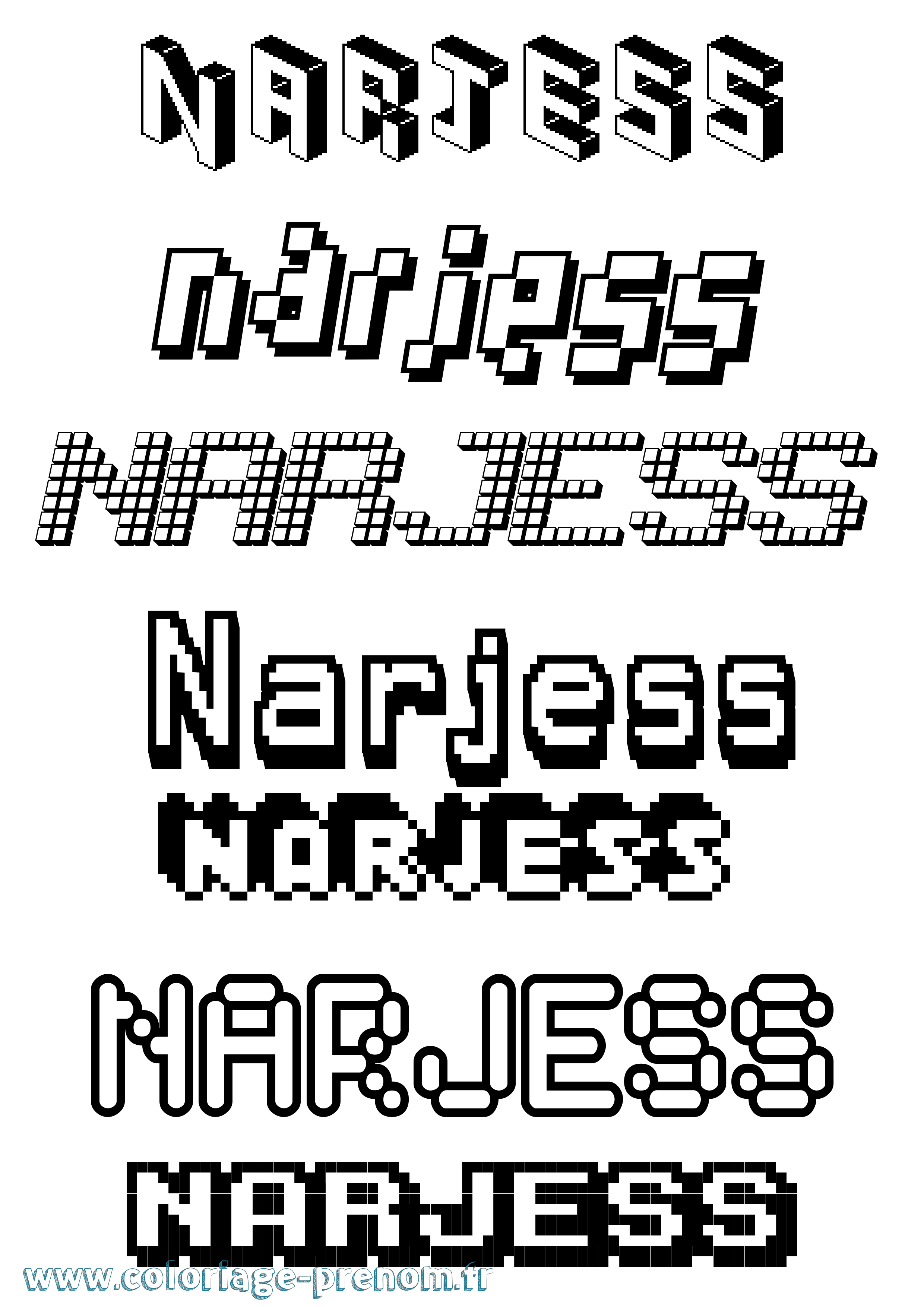 Coloriage Narjess Pixel Coloriage prénom Narjess Pixel