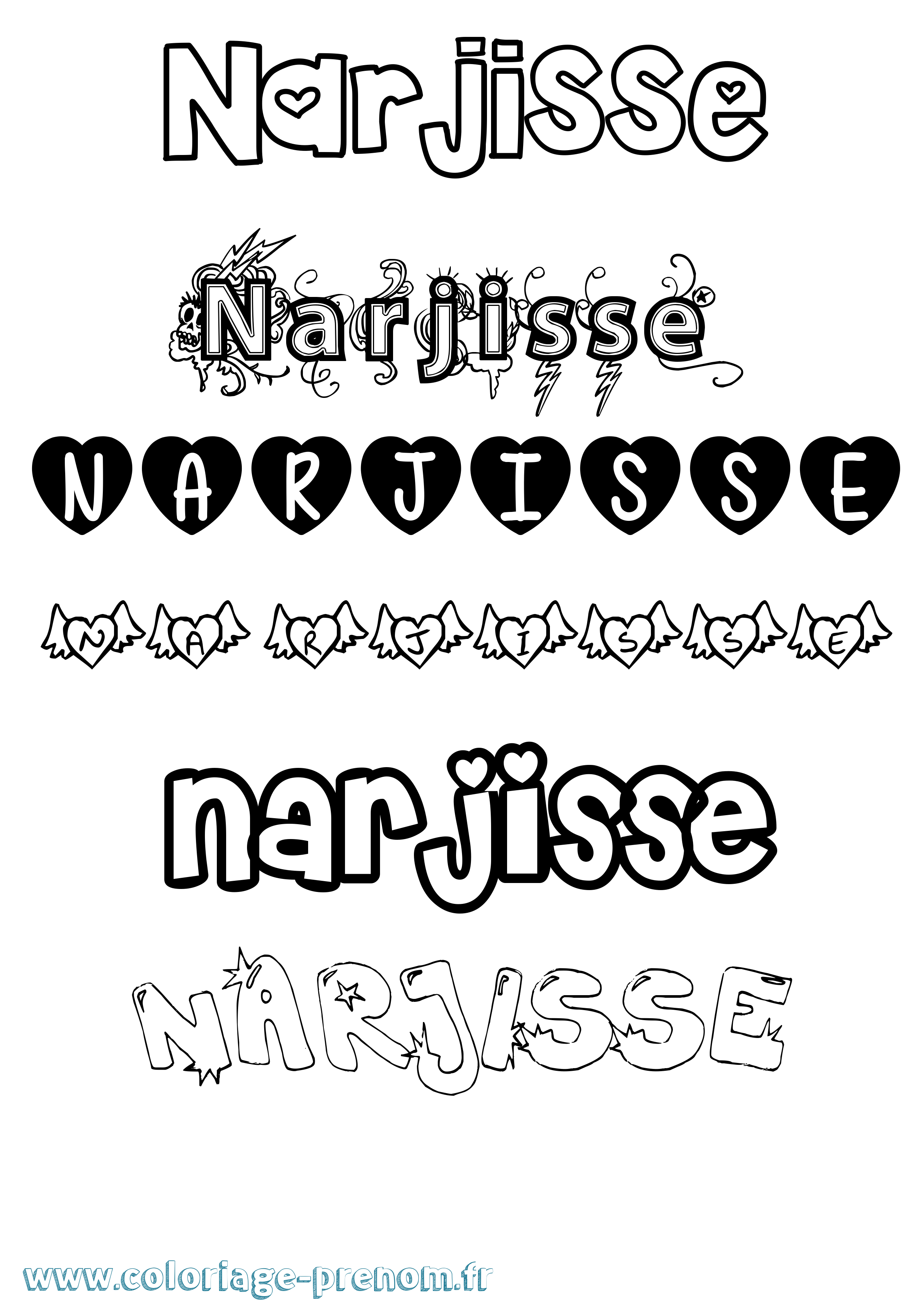 Coloriage Narjisse Girly Coloriage prénom Narjisse Girly