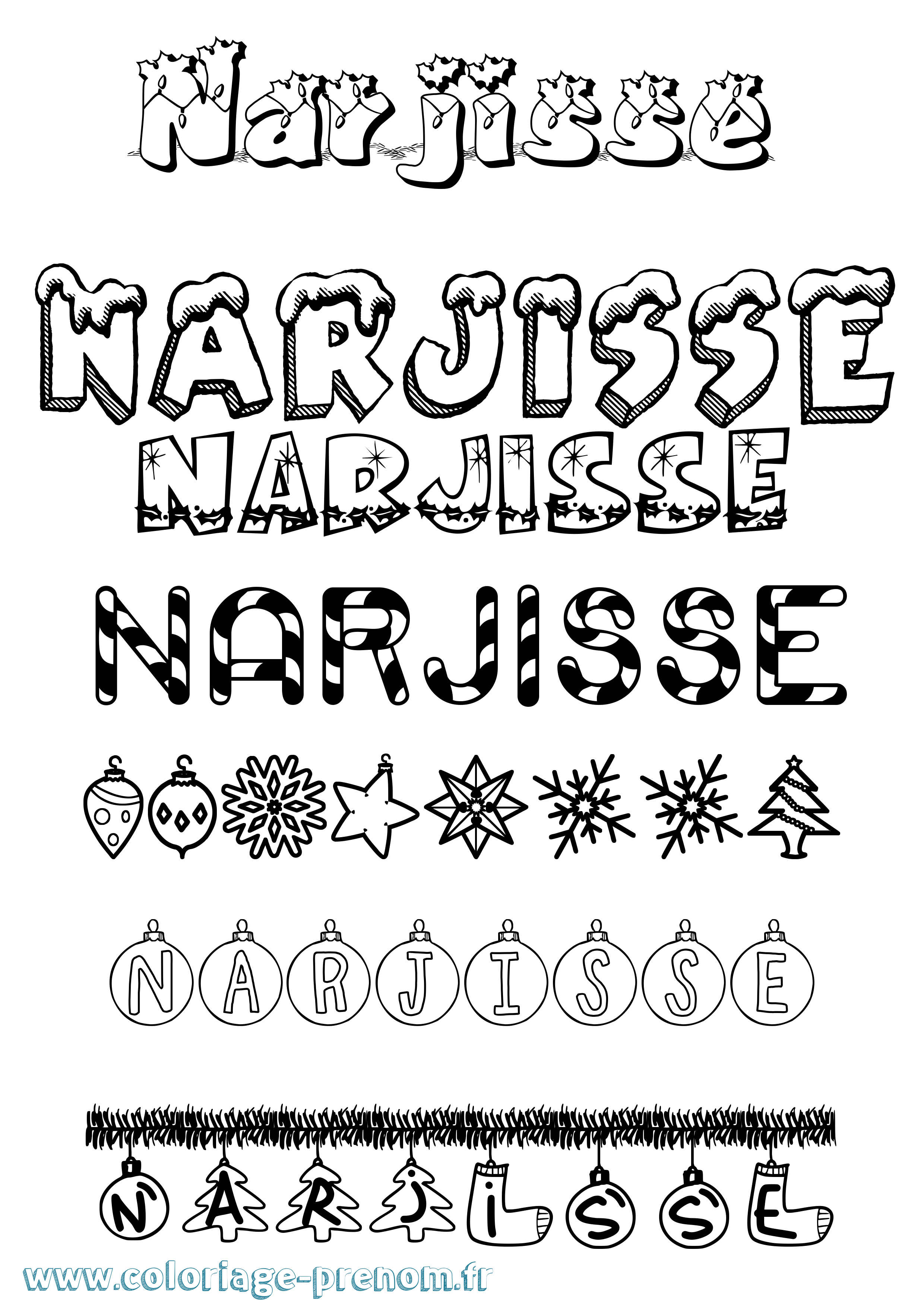 Coloriage Narjisse Noël Coloriage prénom Narjisse Noël