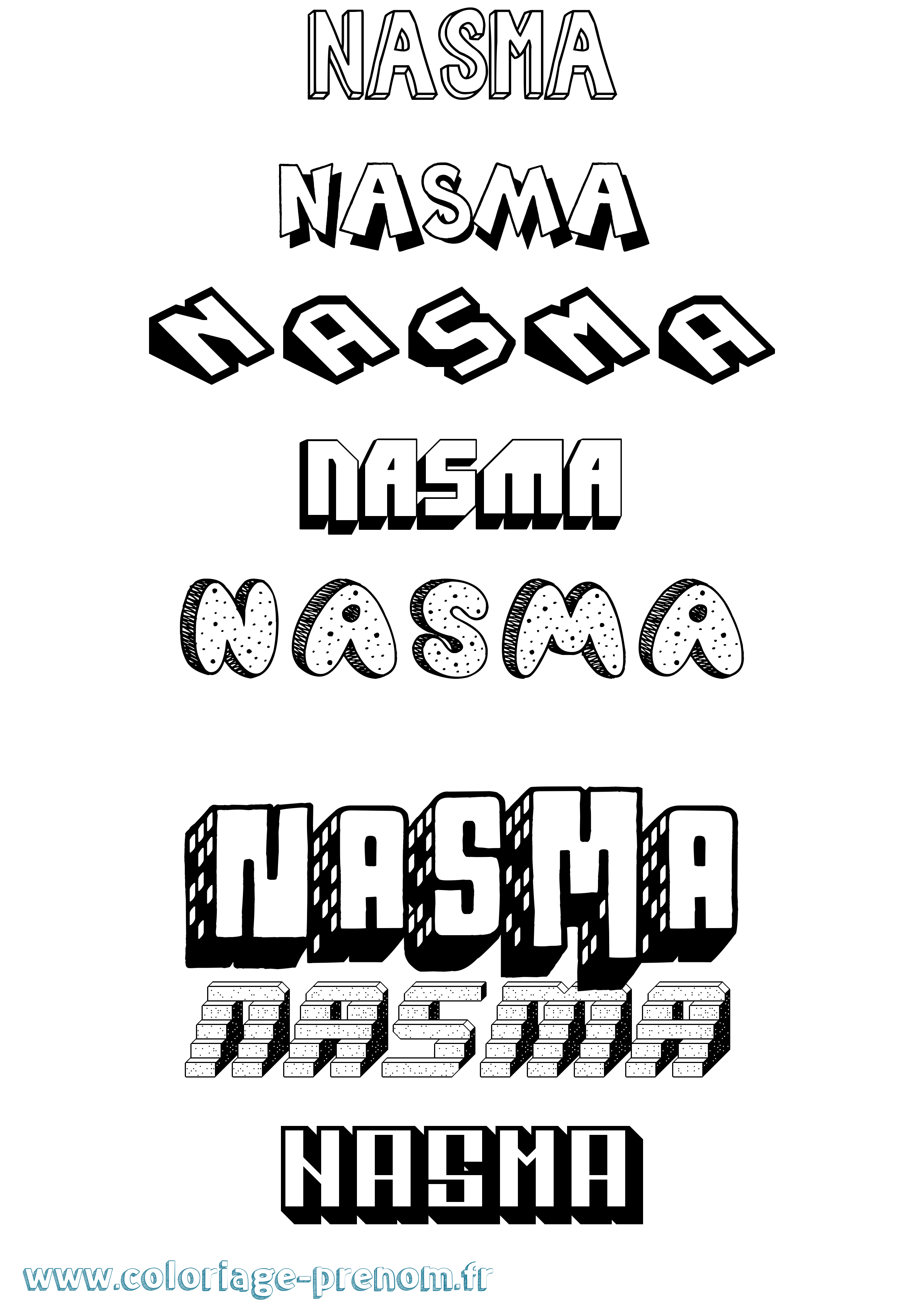 Coloriage Nasma Effet 3D Coloriage prénom Nasma Effet 3D