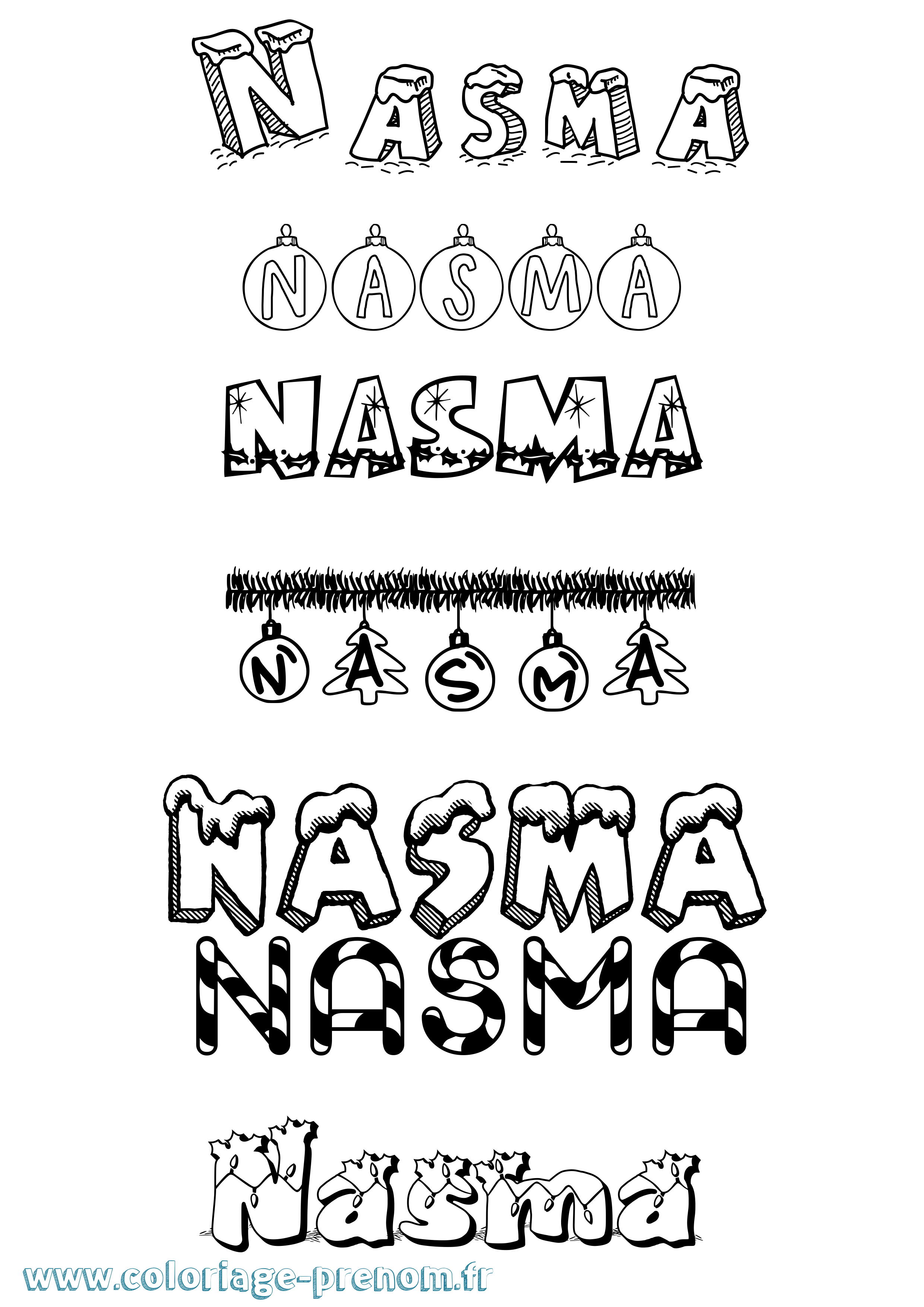 Coloriage Nasma Noël Coloriage prénom Nasma Noël