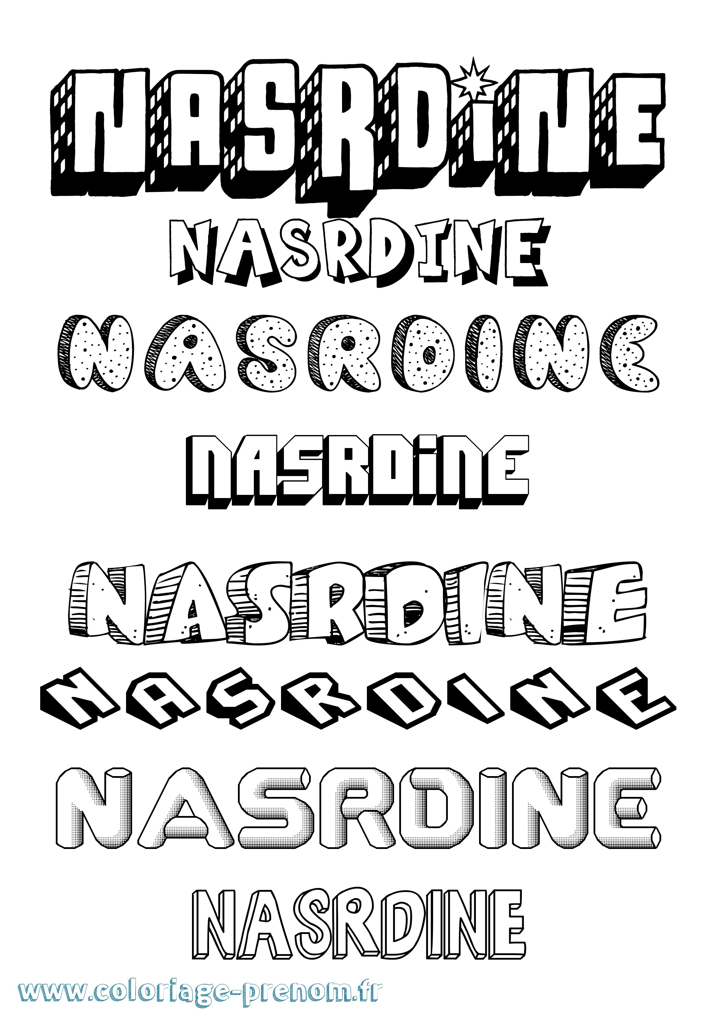 Coloriage Nasrdine Effet 3D Coloriage prénom Nasrdine Effet 3D