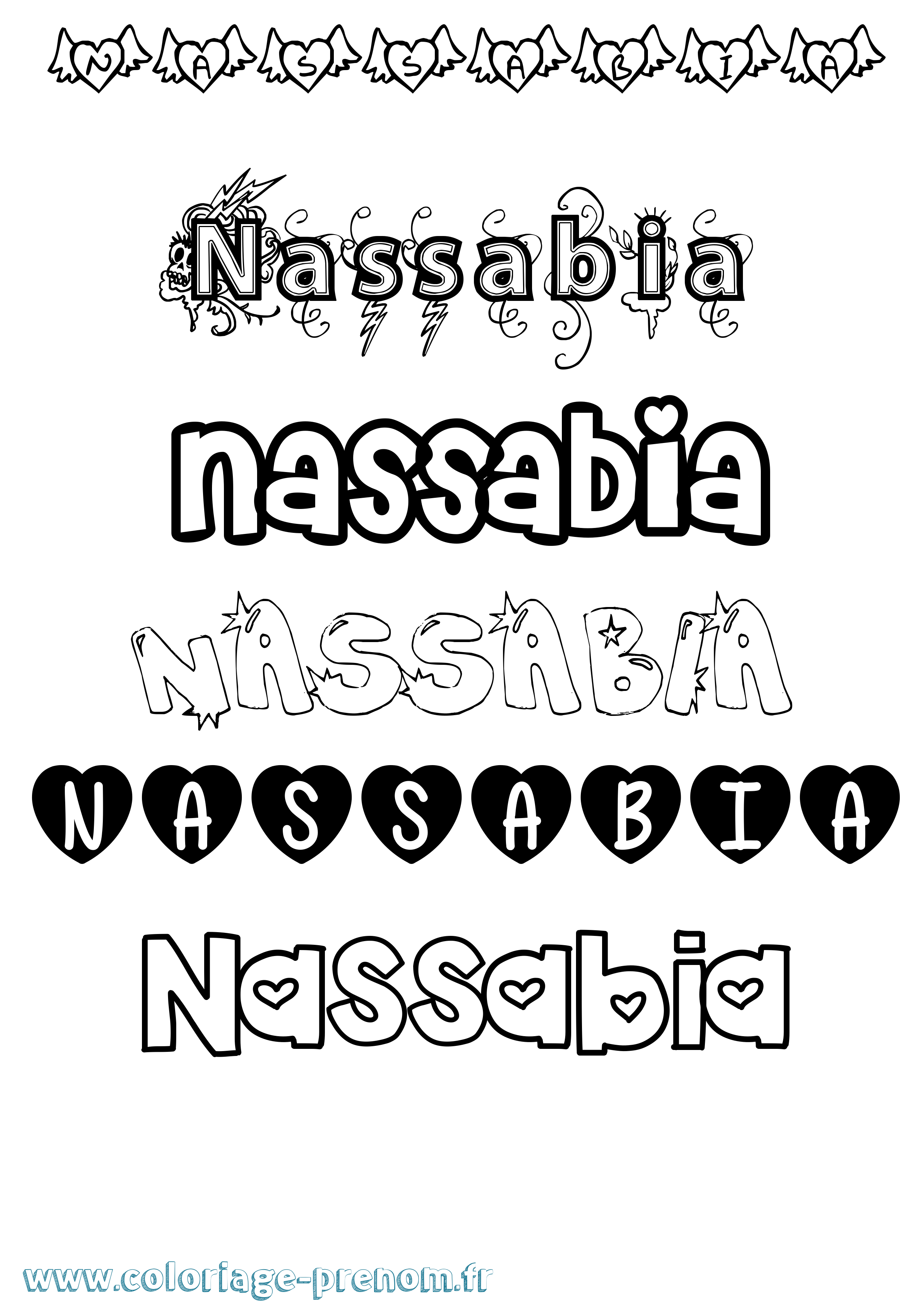 Coloriage Nassabia Girly Coloriage prénom Nassabia Girly